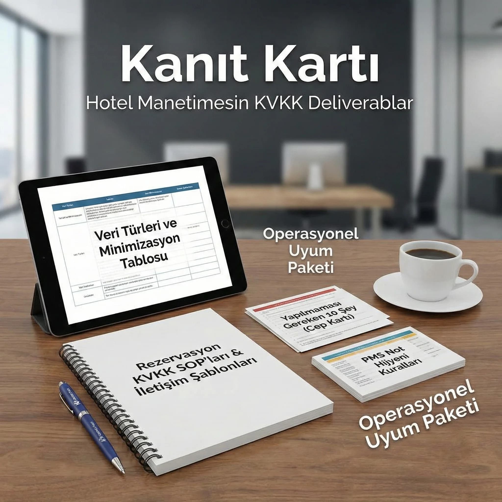 Veri türleri tablosu ve KVKK SOP’larını gösteren otel deliverables kartı