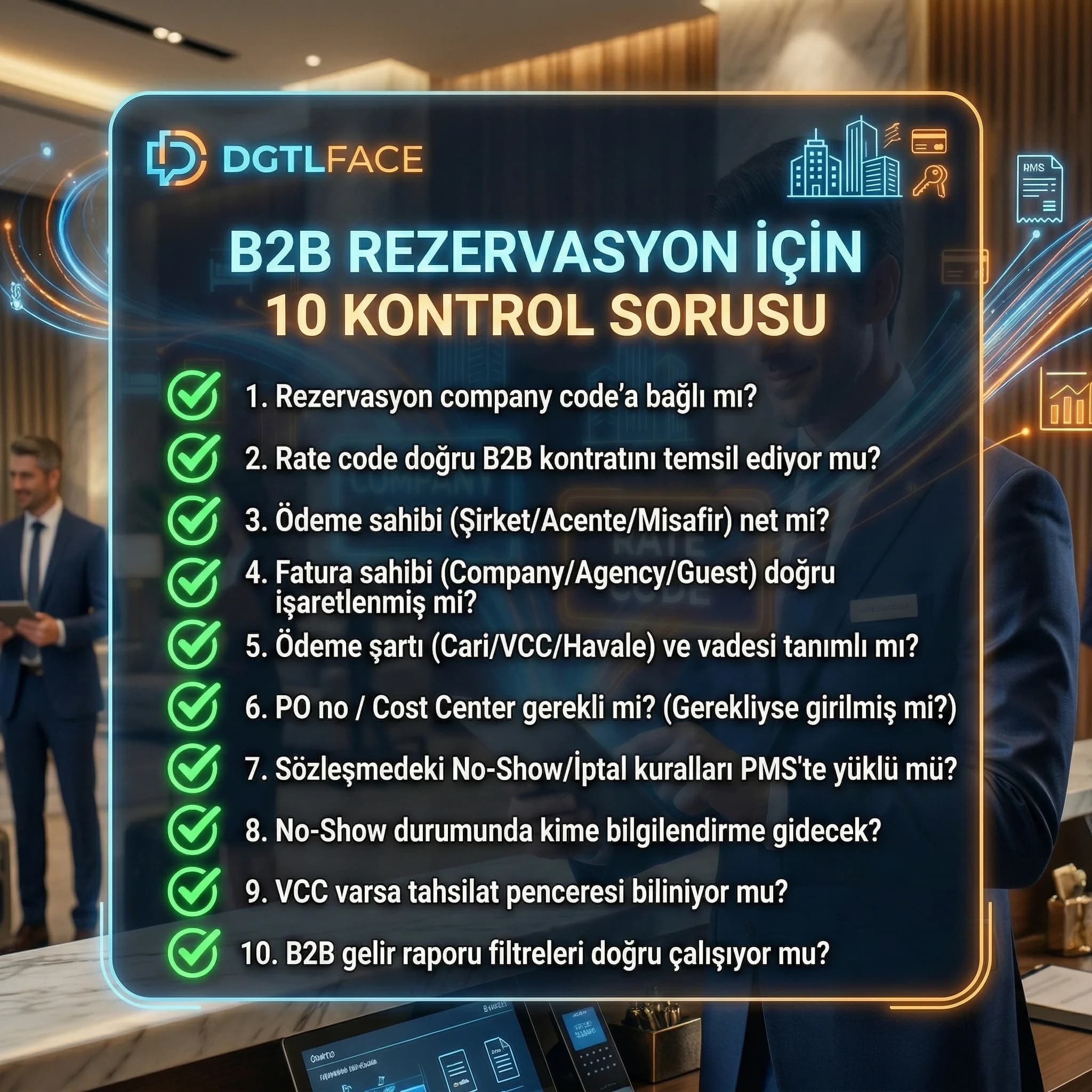 İlk üç ay hızlı audit planını özetleyen otel QA checklist kartı
