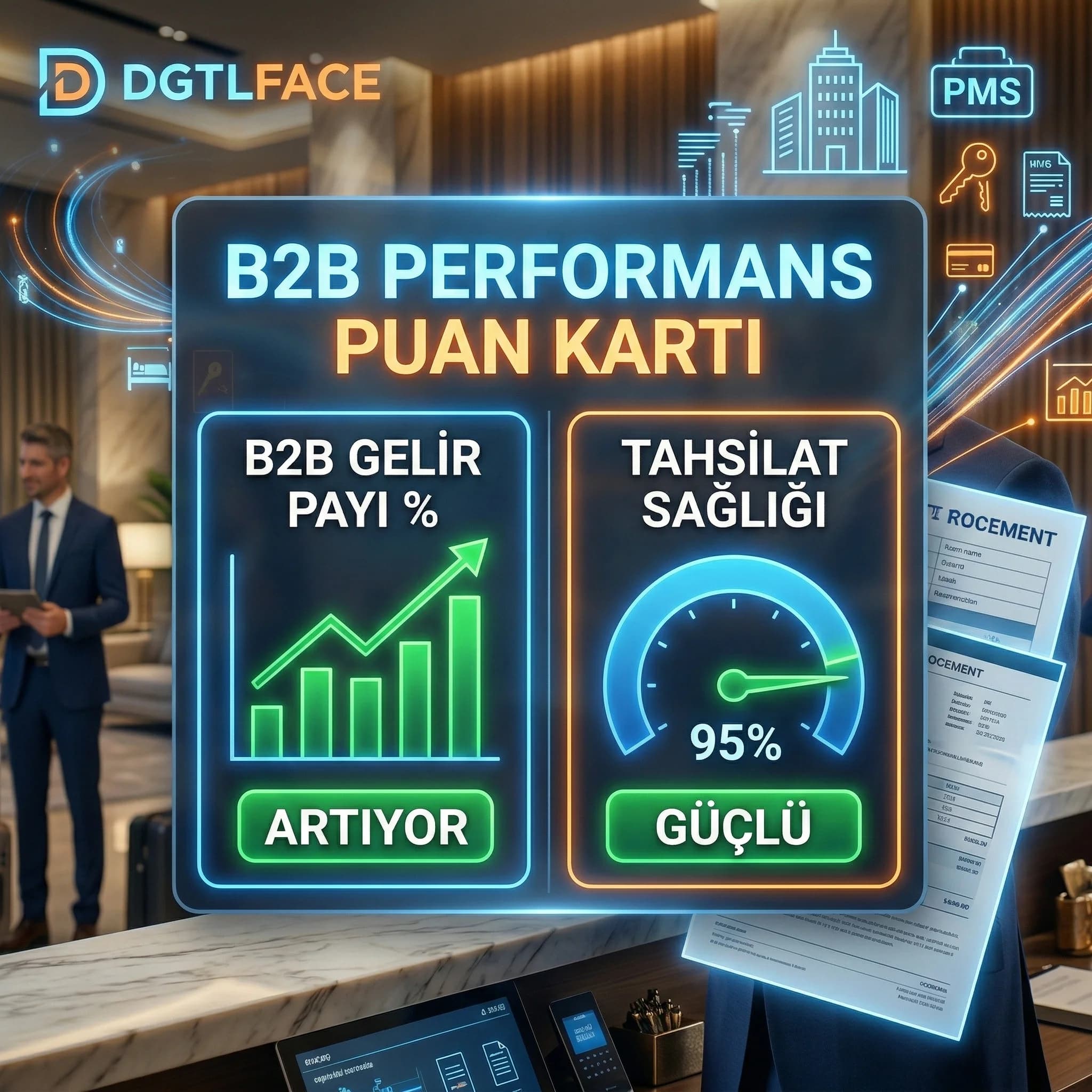 Hata oranı trendi ve audit kapanış hızını gösteren otel KPI kartı