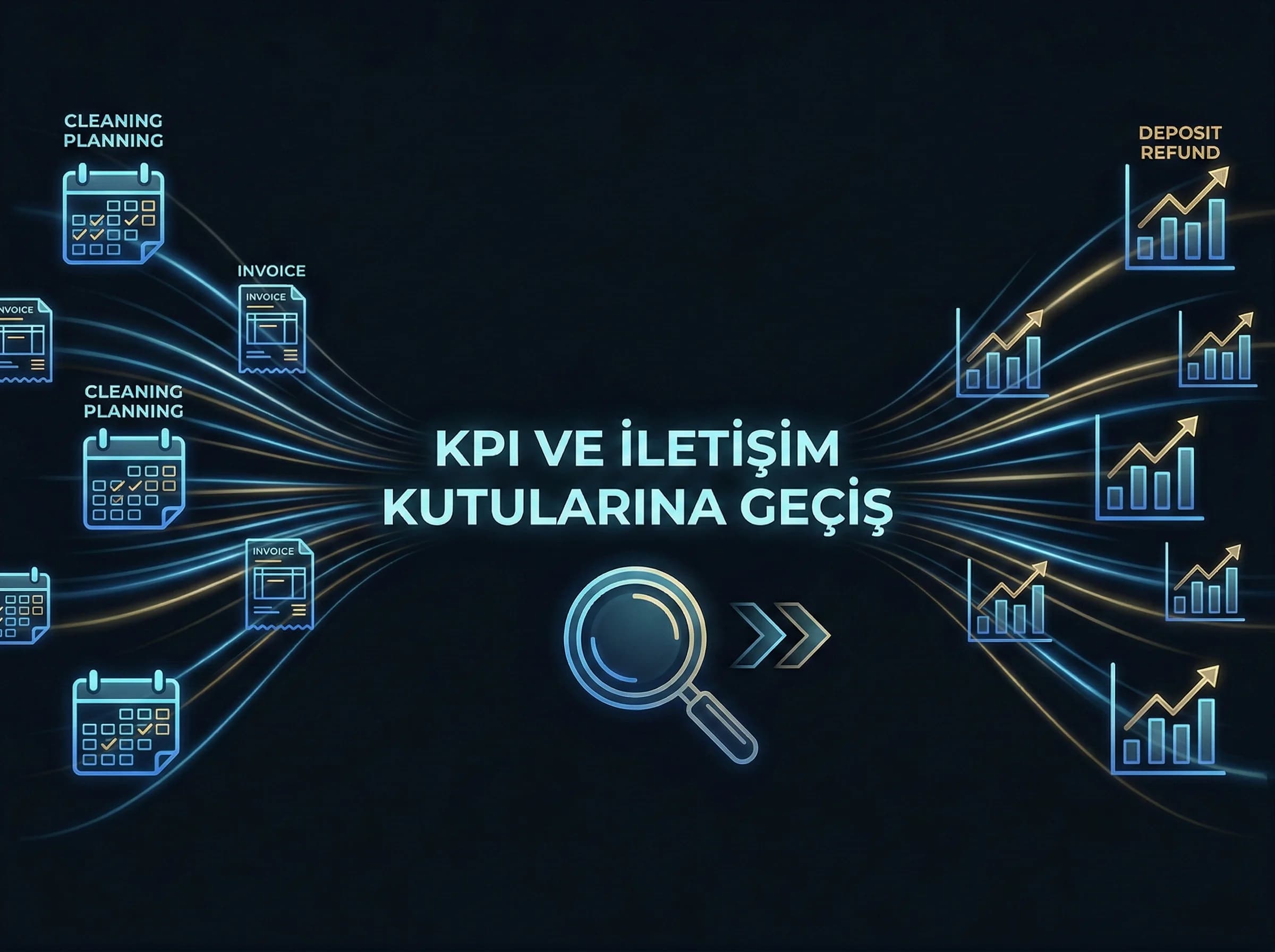 Temizlik ve fatura döngüsünden KPI bölümüne geçiş yapan otel divider görseli