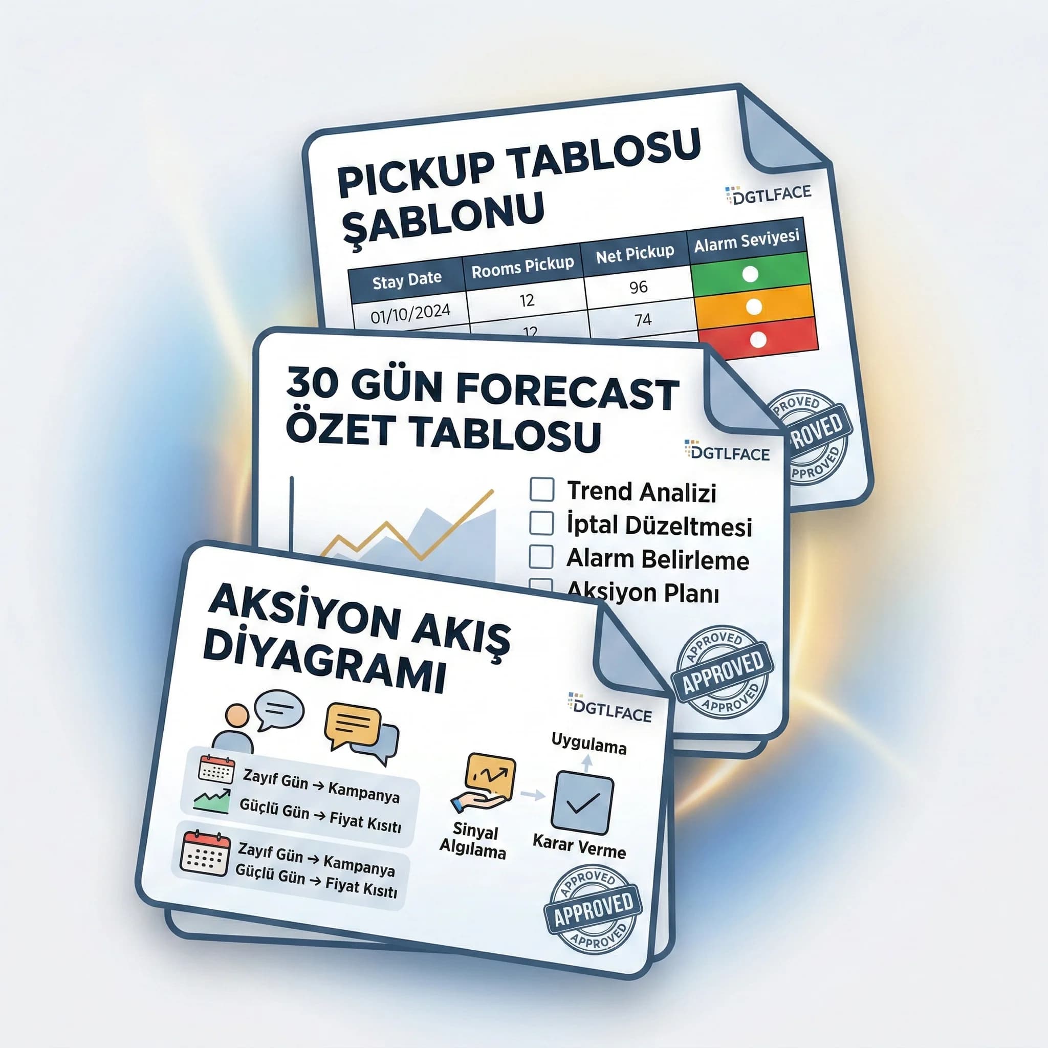 Pickup tablosu ve aksiyon çerçevesini gösteren otel deliverables kartı