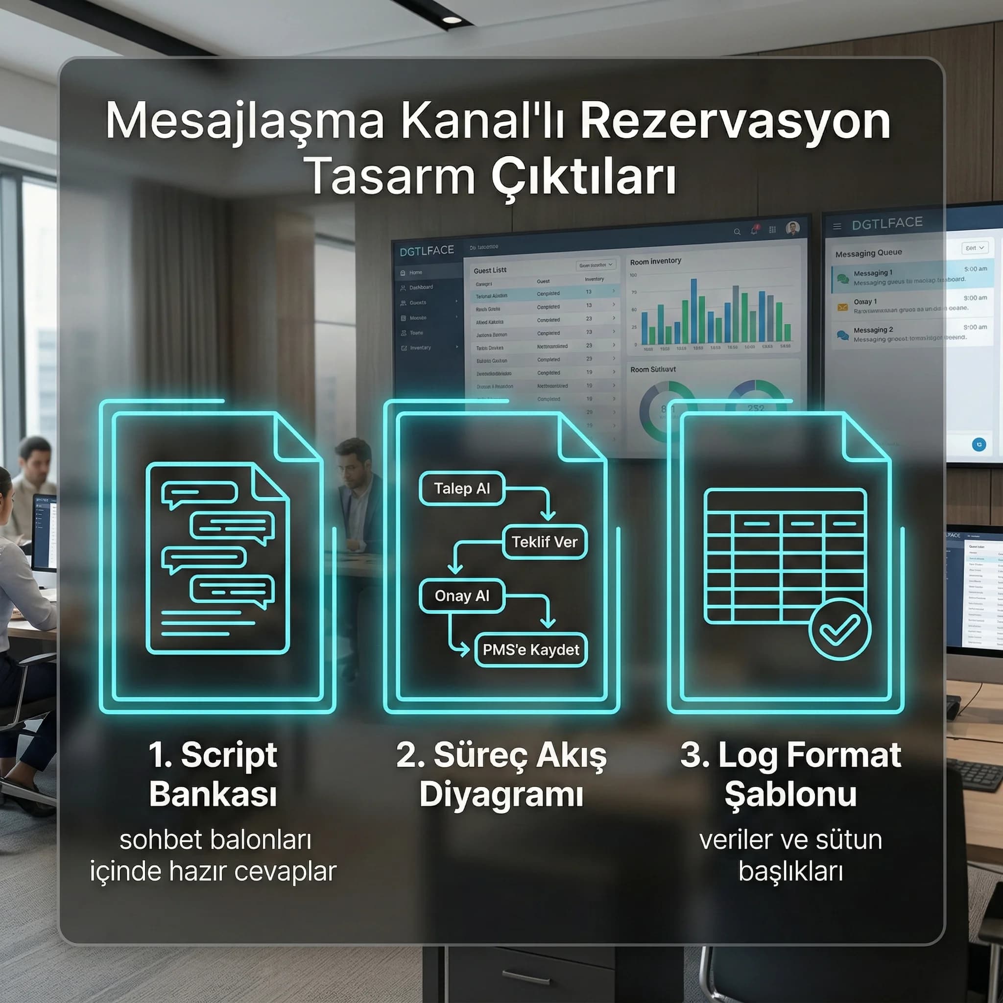Esnek model kural seti ve tasarım şablonunu gösteren otel deliverables kartı