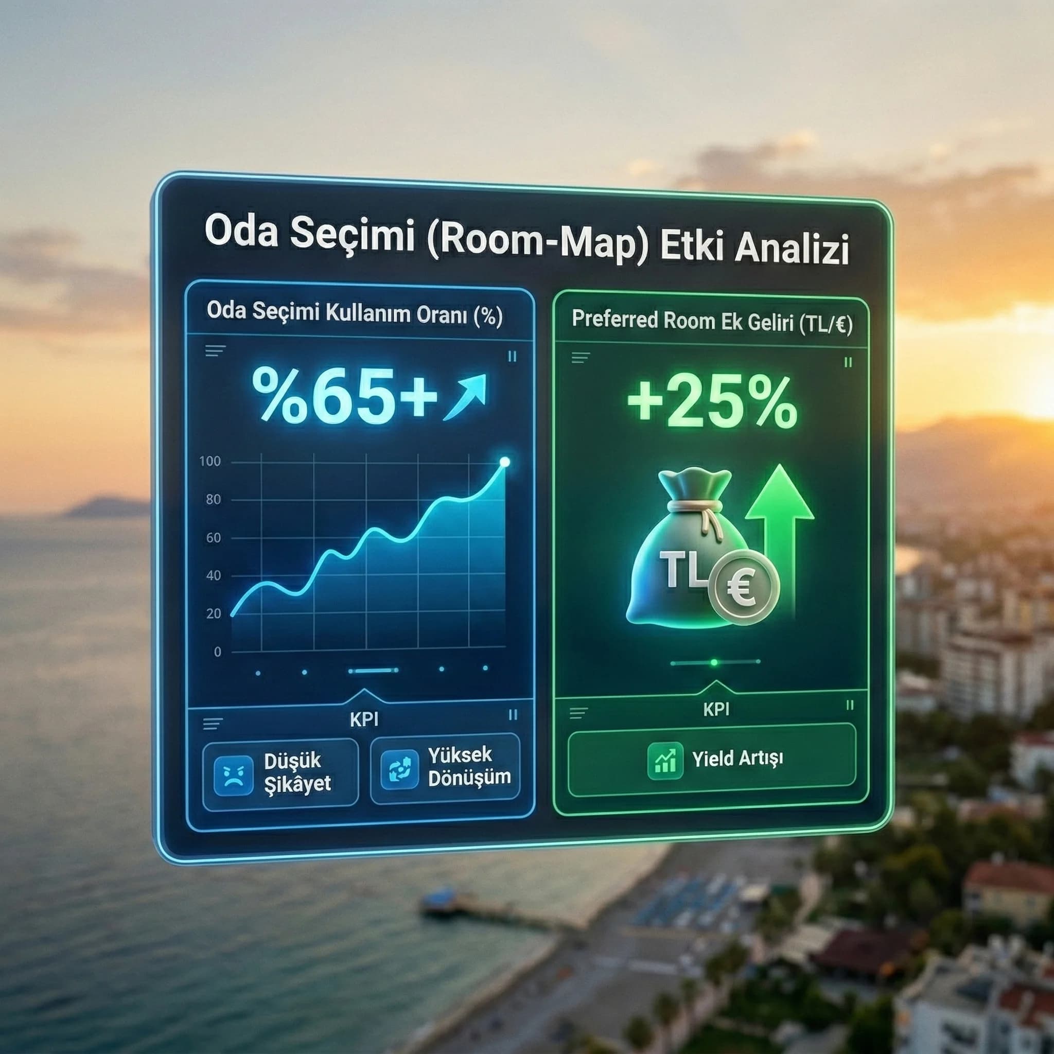 Oda seçimi onay ödeme ve PMS blokaj akışını gösteren otel diyagramı
