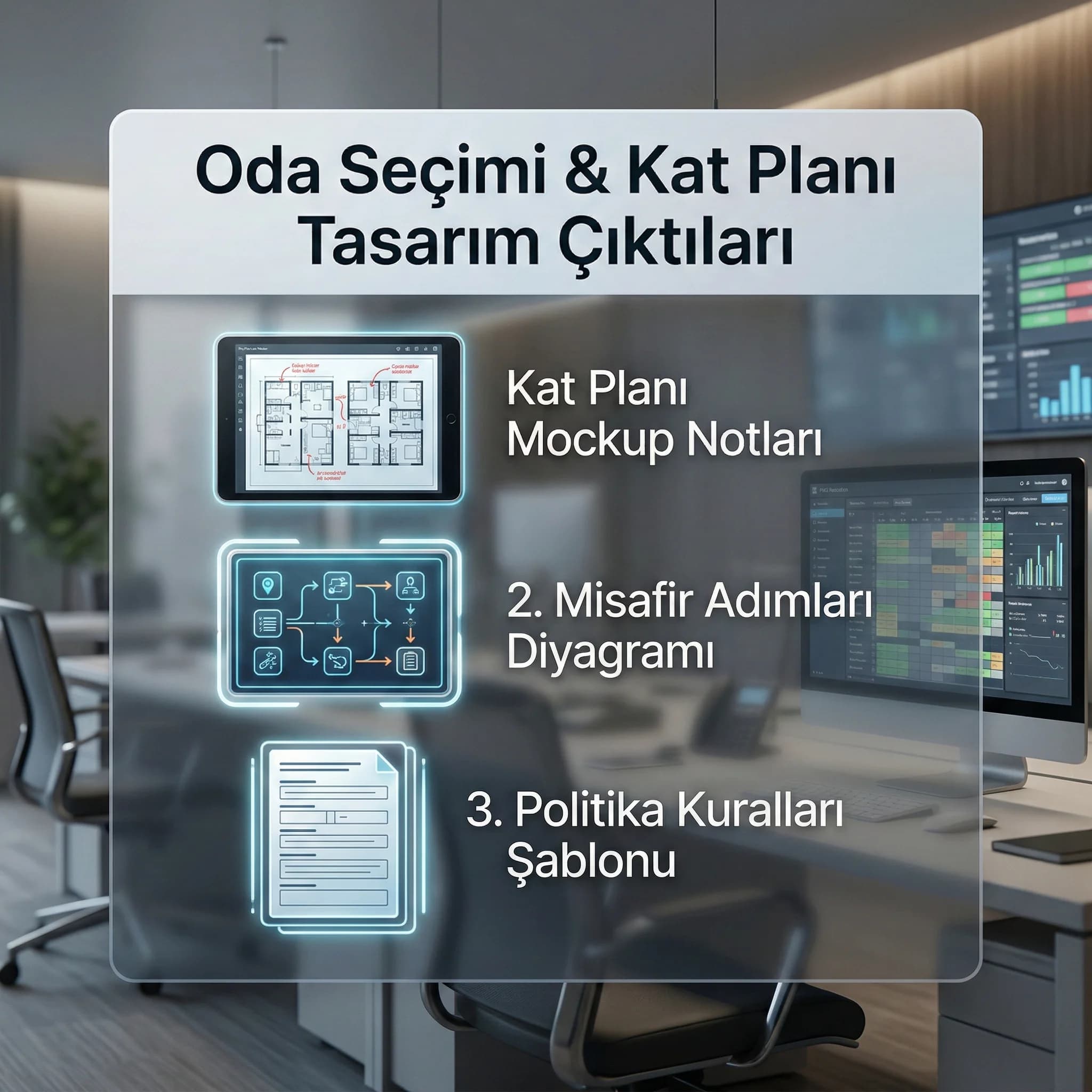 Kat planı mockup ve kural tasarım çıktılarını gösteren otel deliverables kartı
