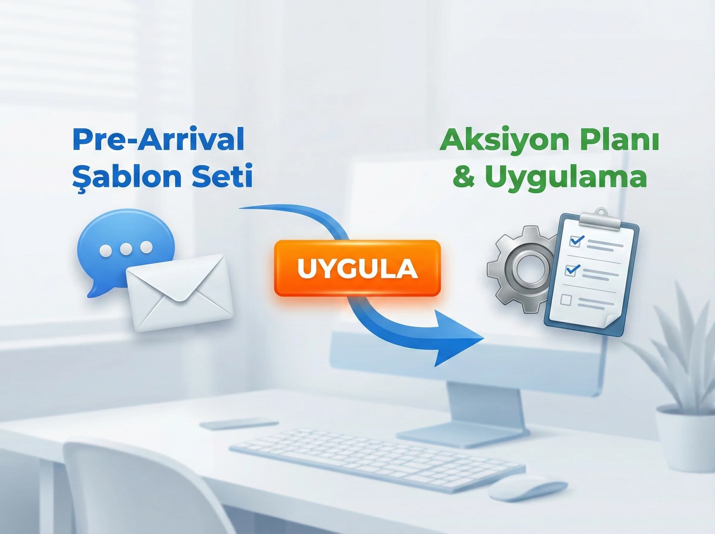 24–72 saat öncesi üç mesaj fikrini özetleyen otel checklist kartı