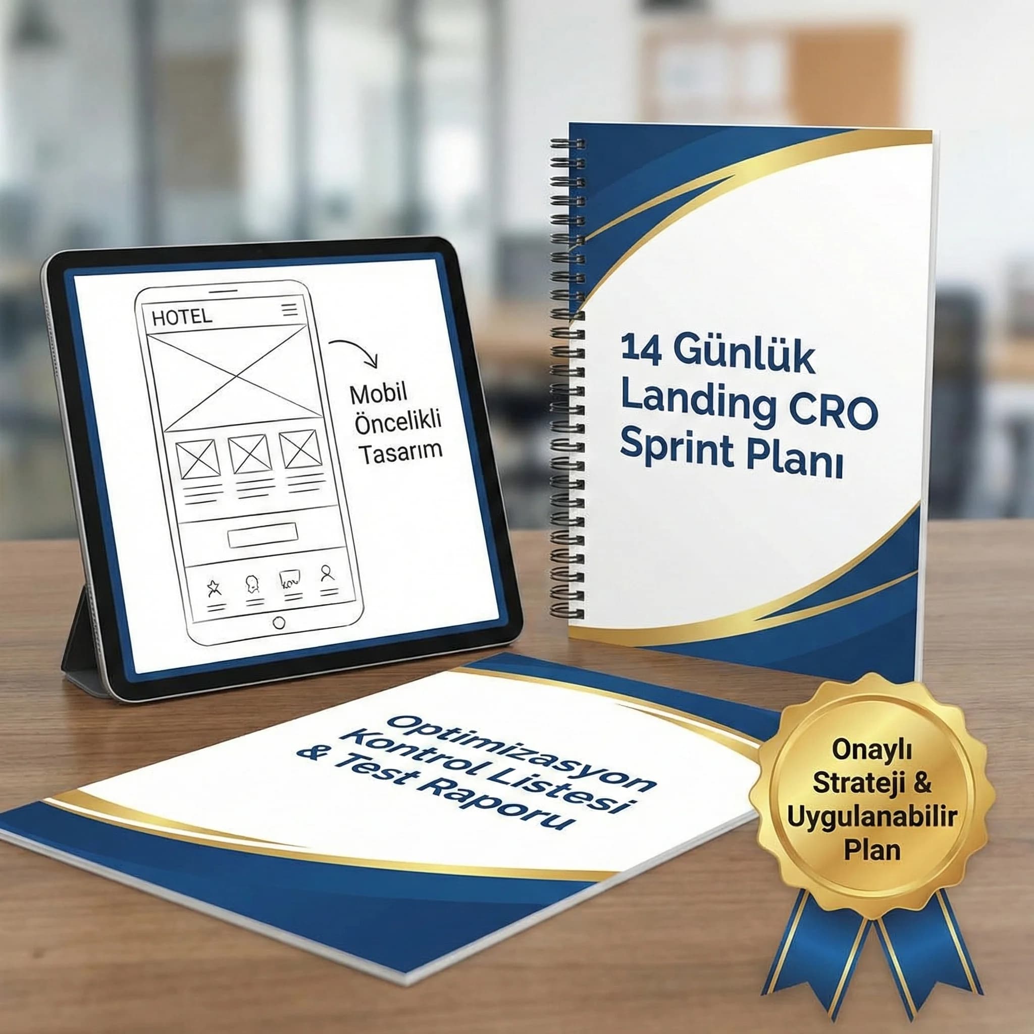 Landing CRO deliverables: wireframe checklist sprint planı ve test çıktıları, otel bağlamı