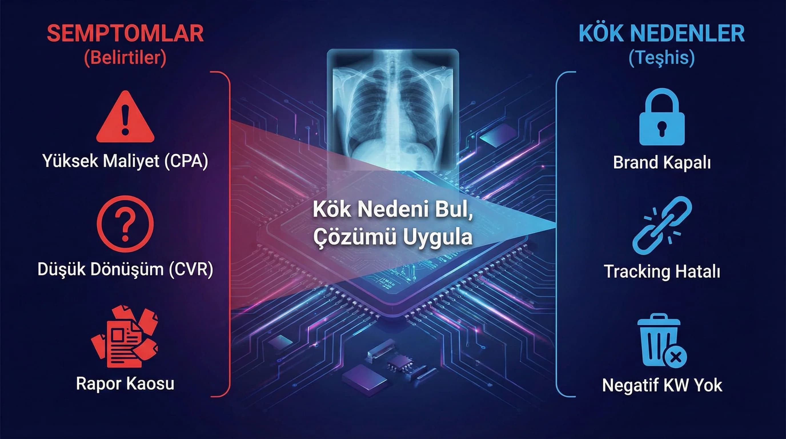 Otel Google Ads hataları listesi bölümü için diagnostik ayırıcı görsel