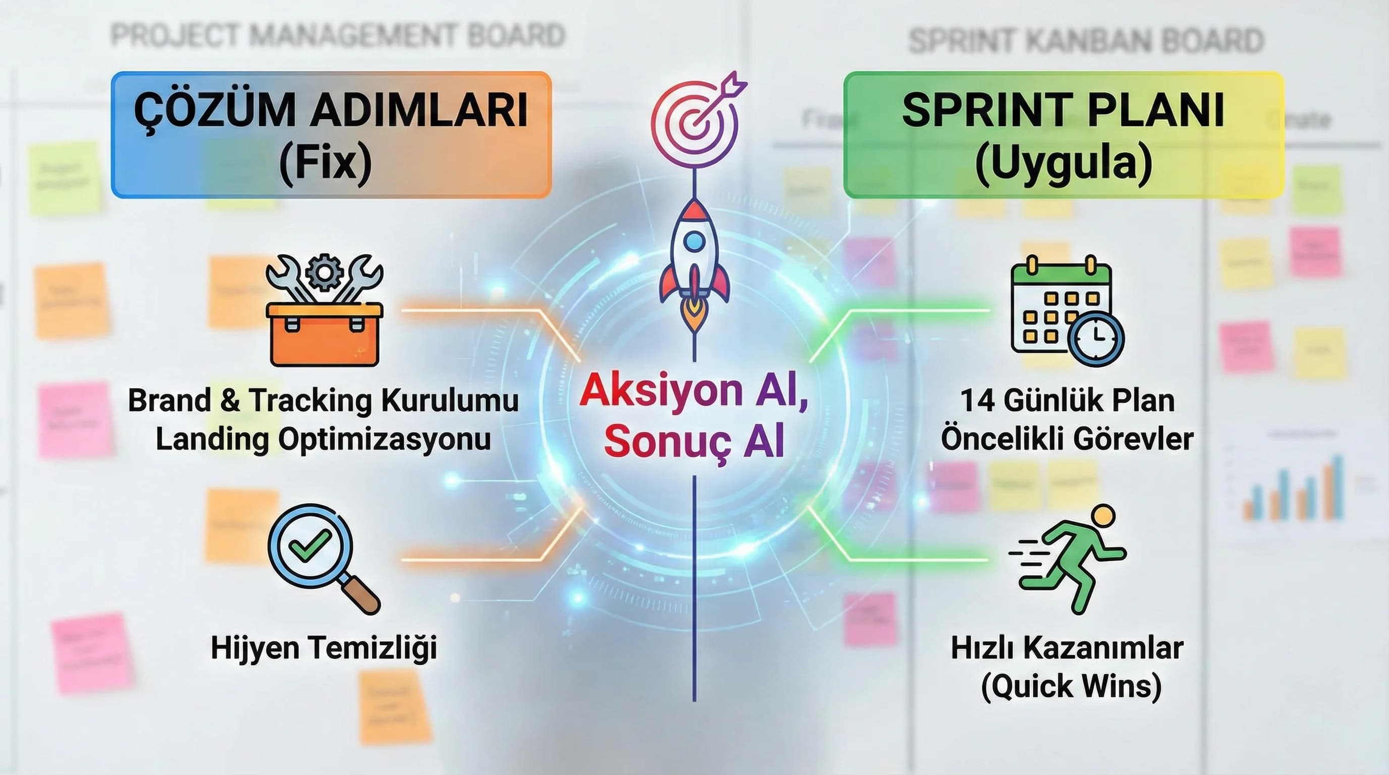 Çözüm planı ve sprint yaklaşımı bölümü için kontrol ayırıcı görsel