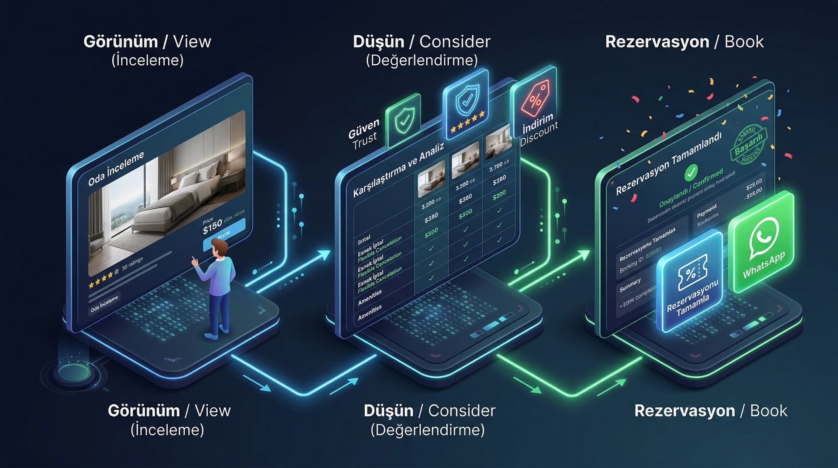 View consider book aşamalarıyla remarketing stratejisi, otel rezervasyon akışı