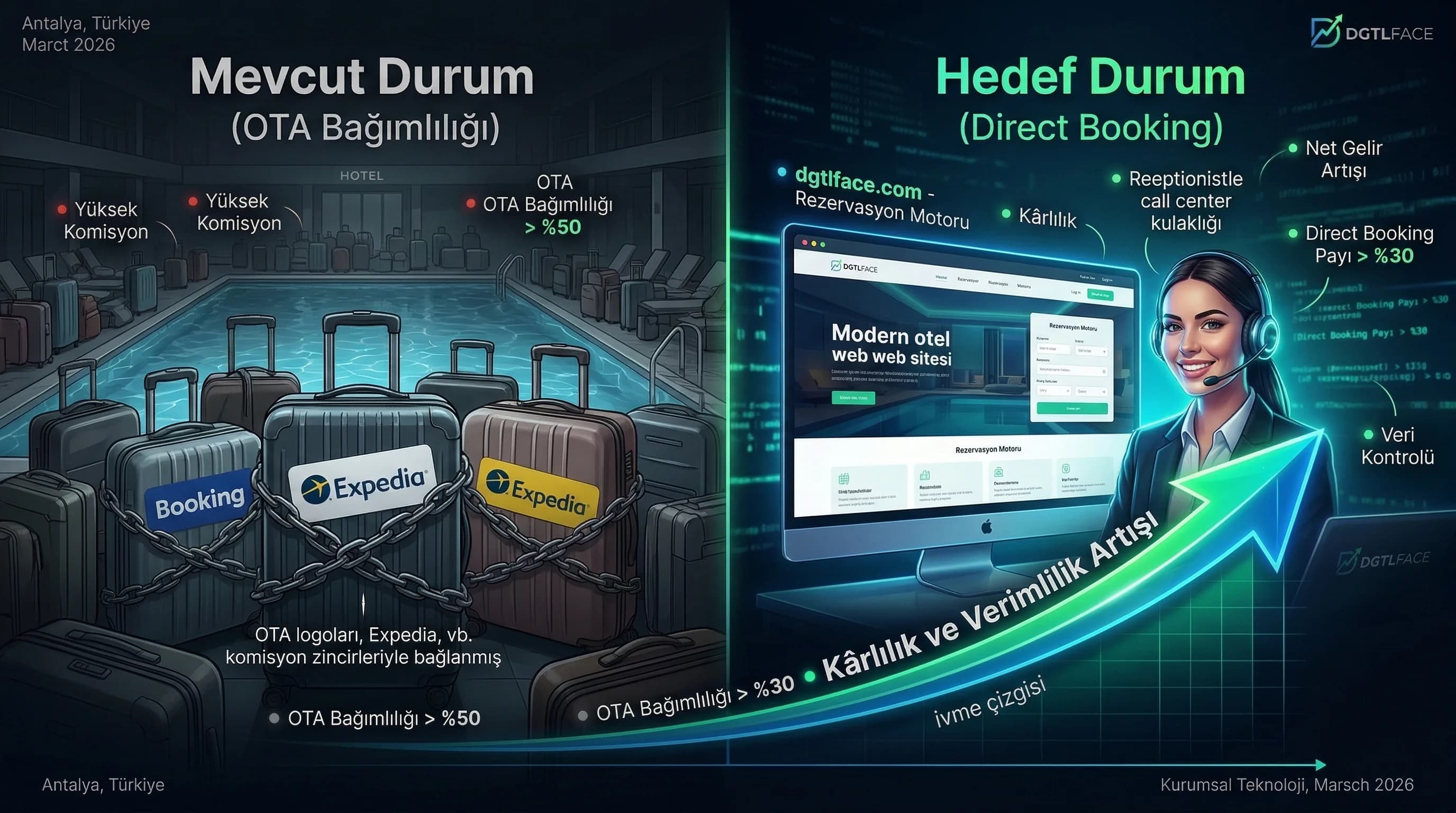 Otel kanal karması ve direct booking hedefi, karar destek görseli