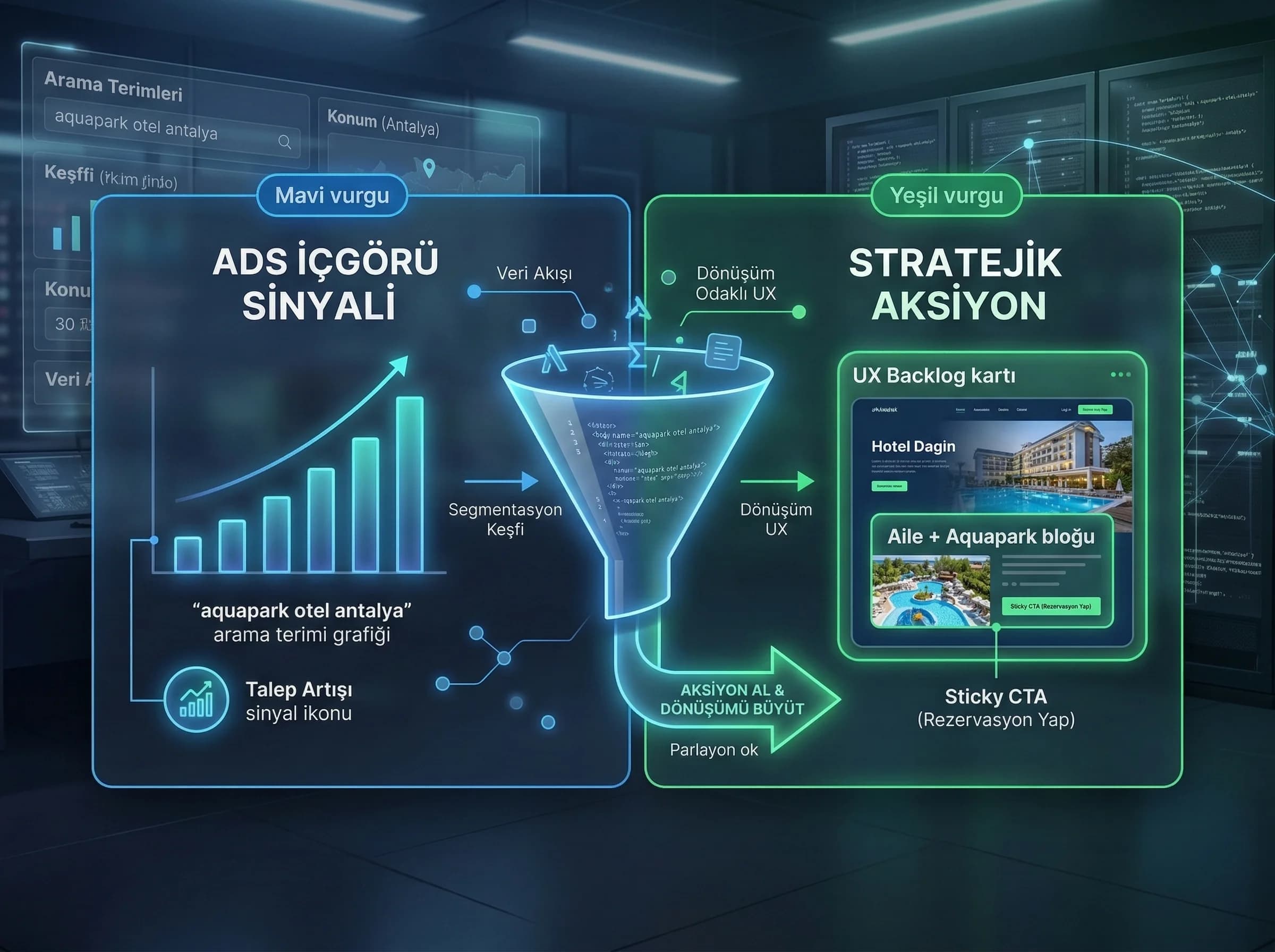 İçgörüden paket ve UX kararına geçiş, otel dönüşüm stratejisi ayırıcı