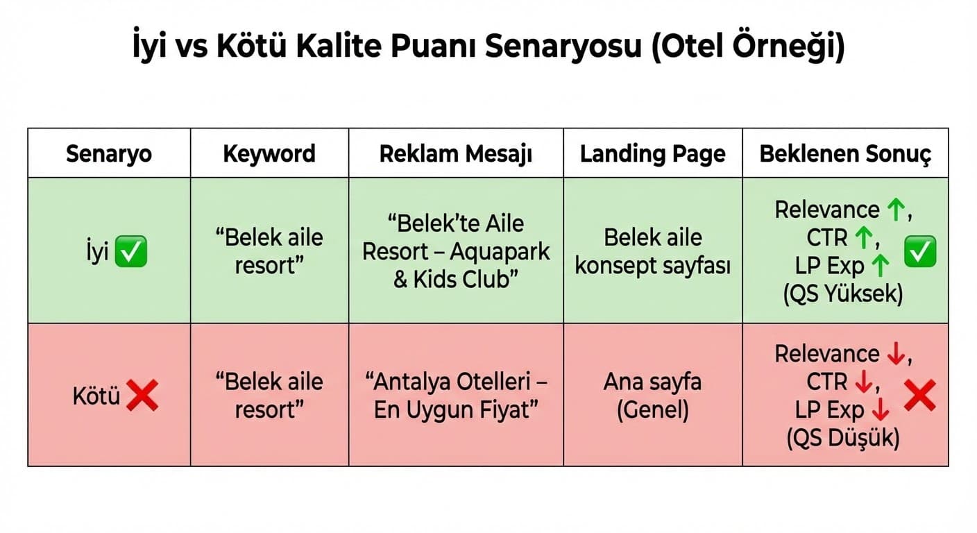 “İyi vs Kötü” kalite puanı karşılaştırması (otel örneği)