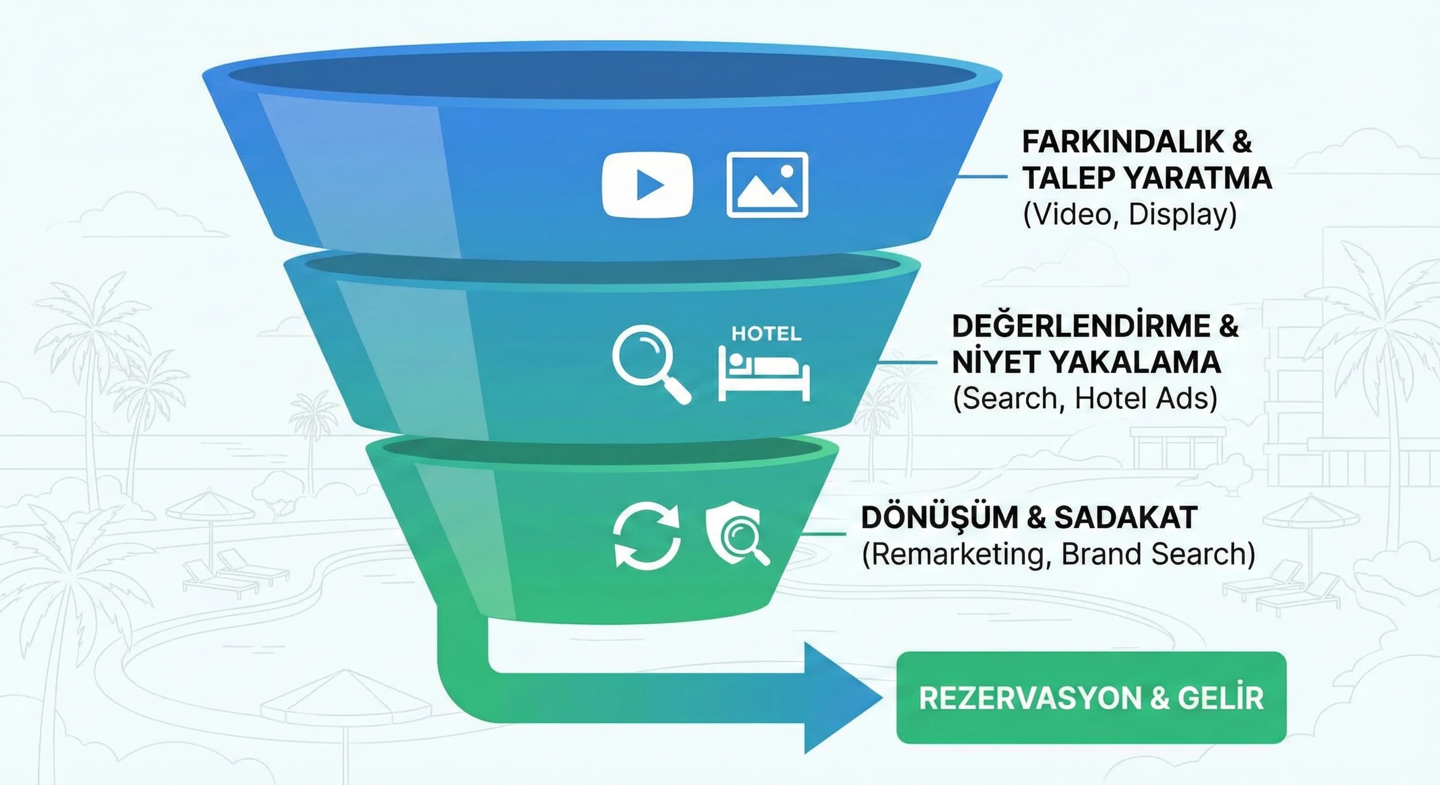 Otel tipi ve pazara göre kampanya karışımı, hızlı karar destek görseli