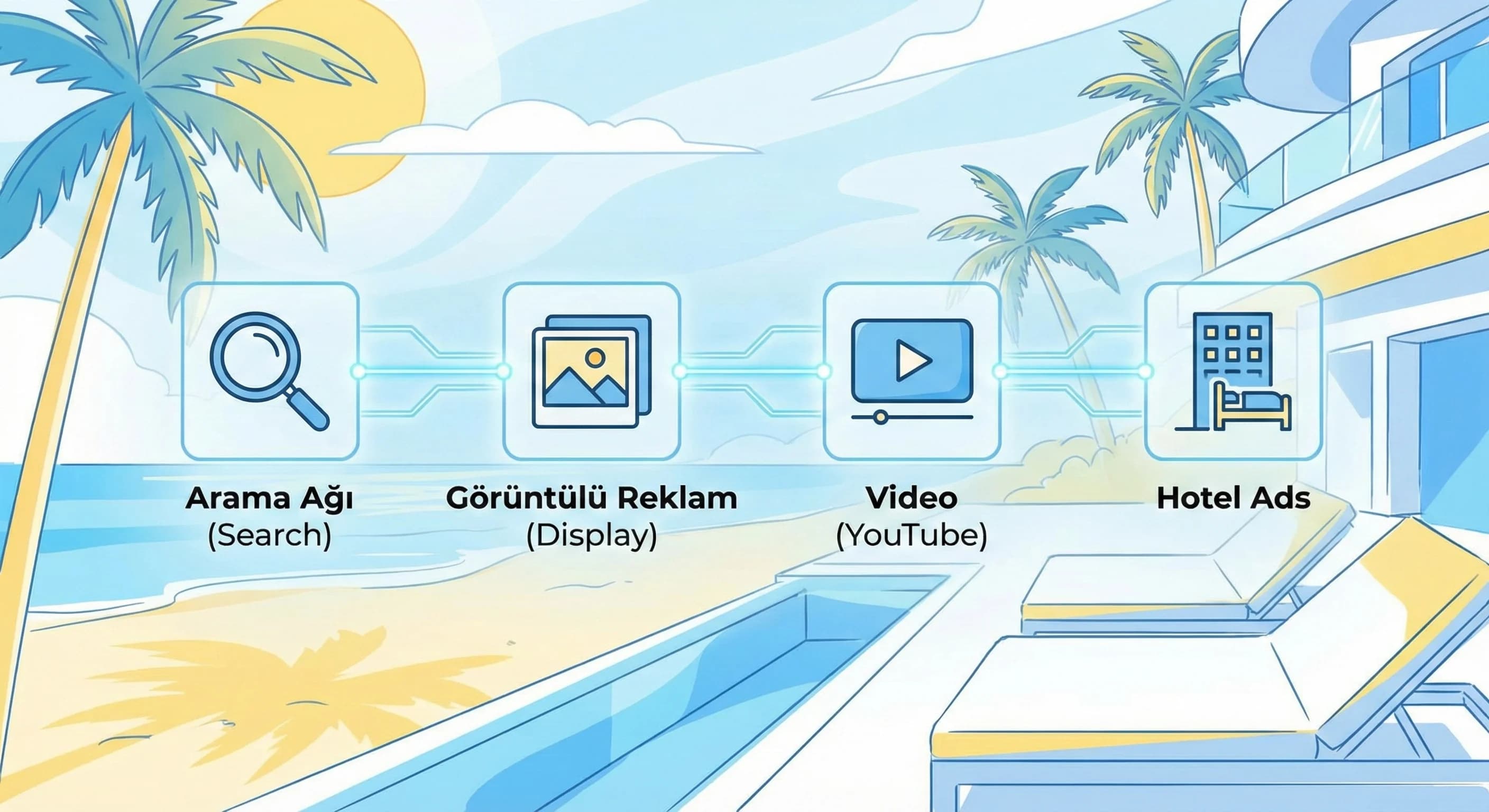 Search Display Video Hotel Ads bölümü için otel reklam stratejisi ayırıcı görsel