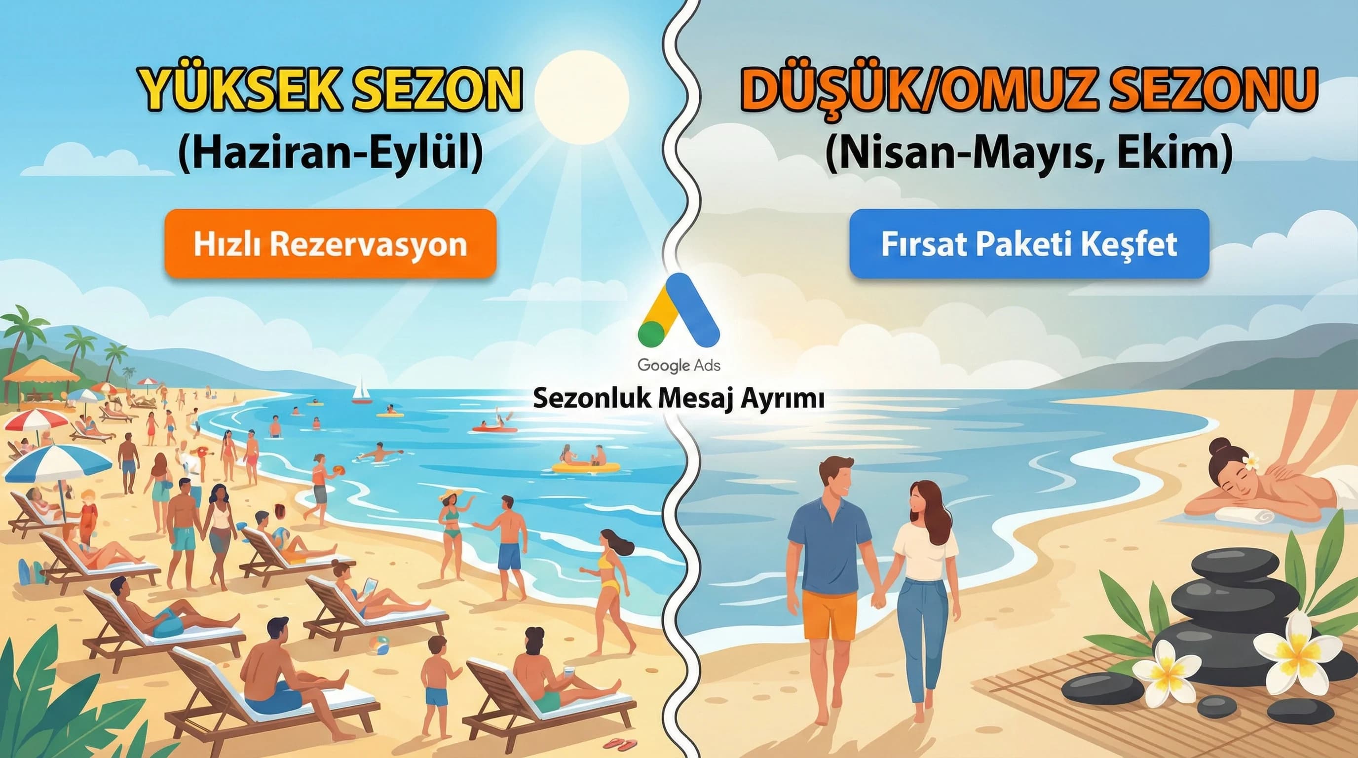 Yüksek düşük sezon farkları için turizm temalı kampanya ayırıcı görsel