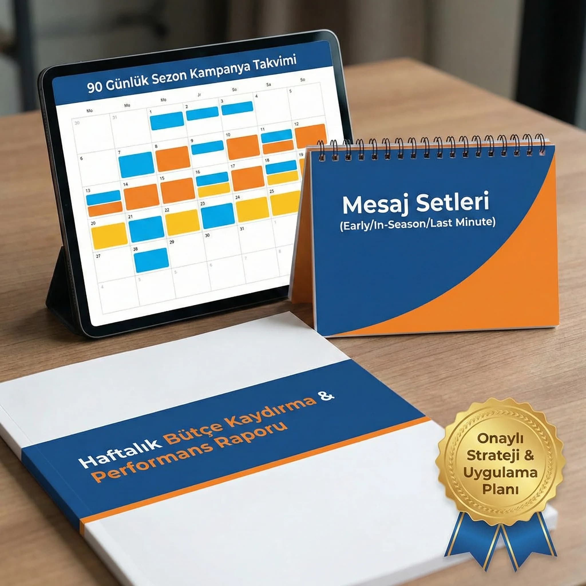 Kampanya takvimi ve mesaj setleri deliverables kartı, otel reklam kanıt görseli