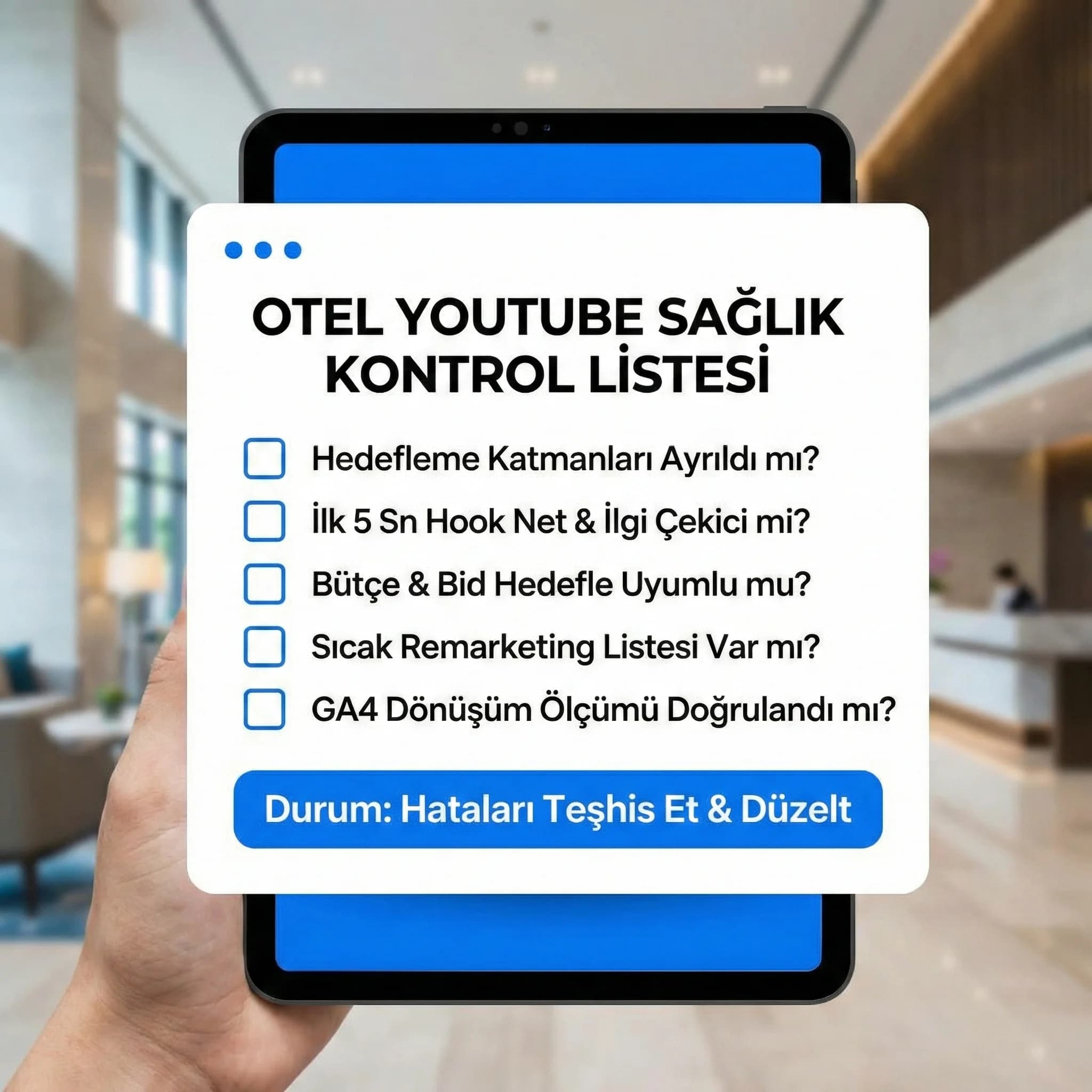 Otel YouTube Sağlık Kontrol Listesi kartı