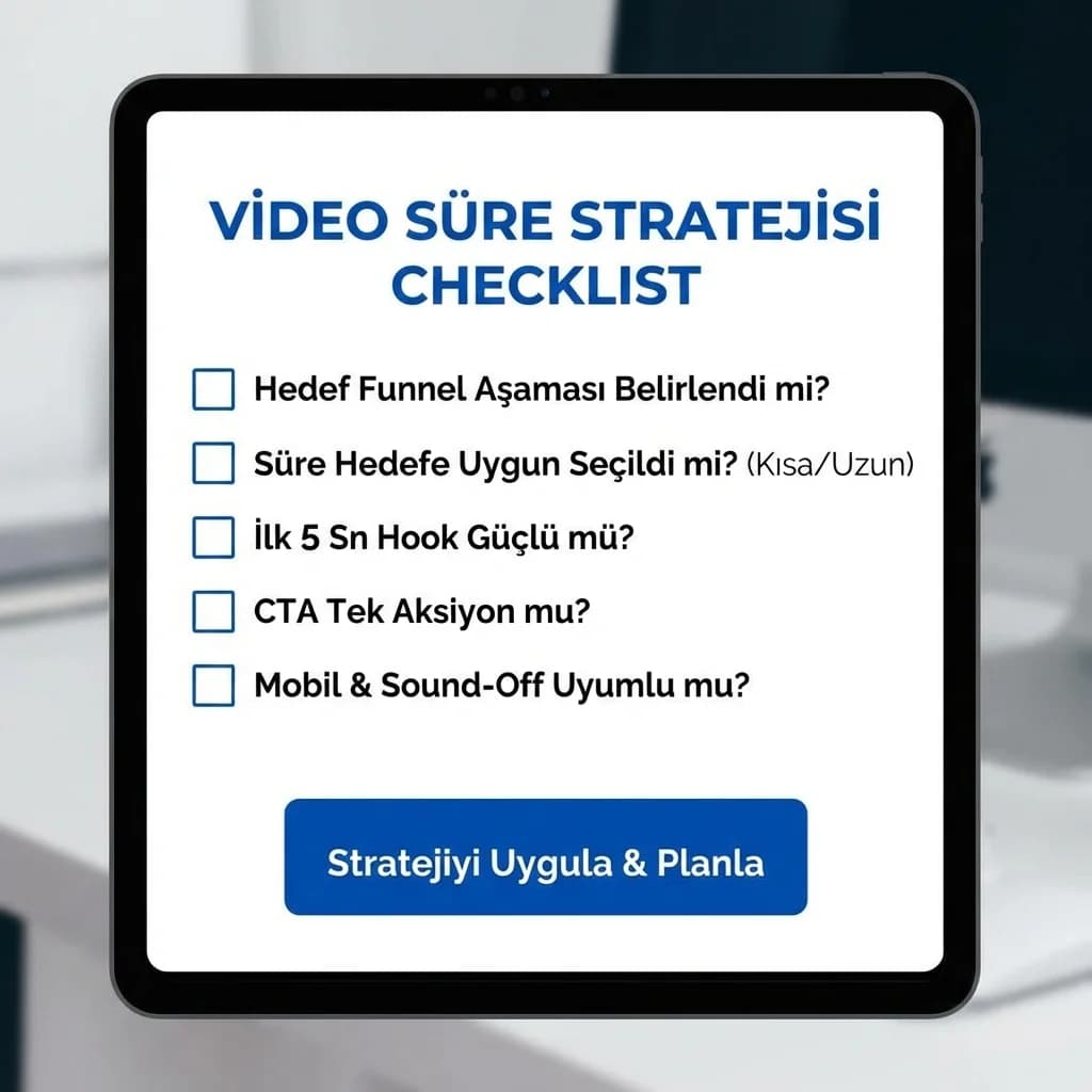 Süre stratejisi checklist kartı (hedef→süre→CTA)