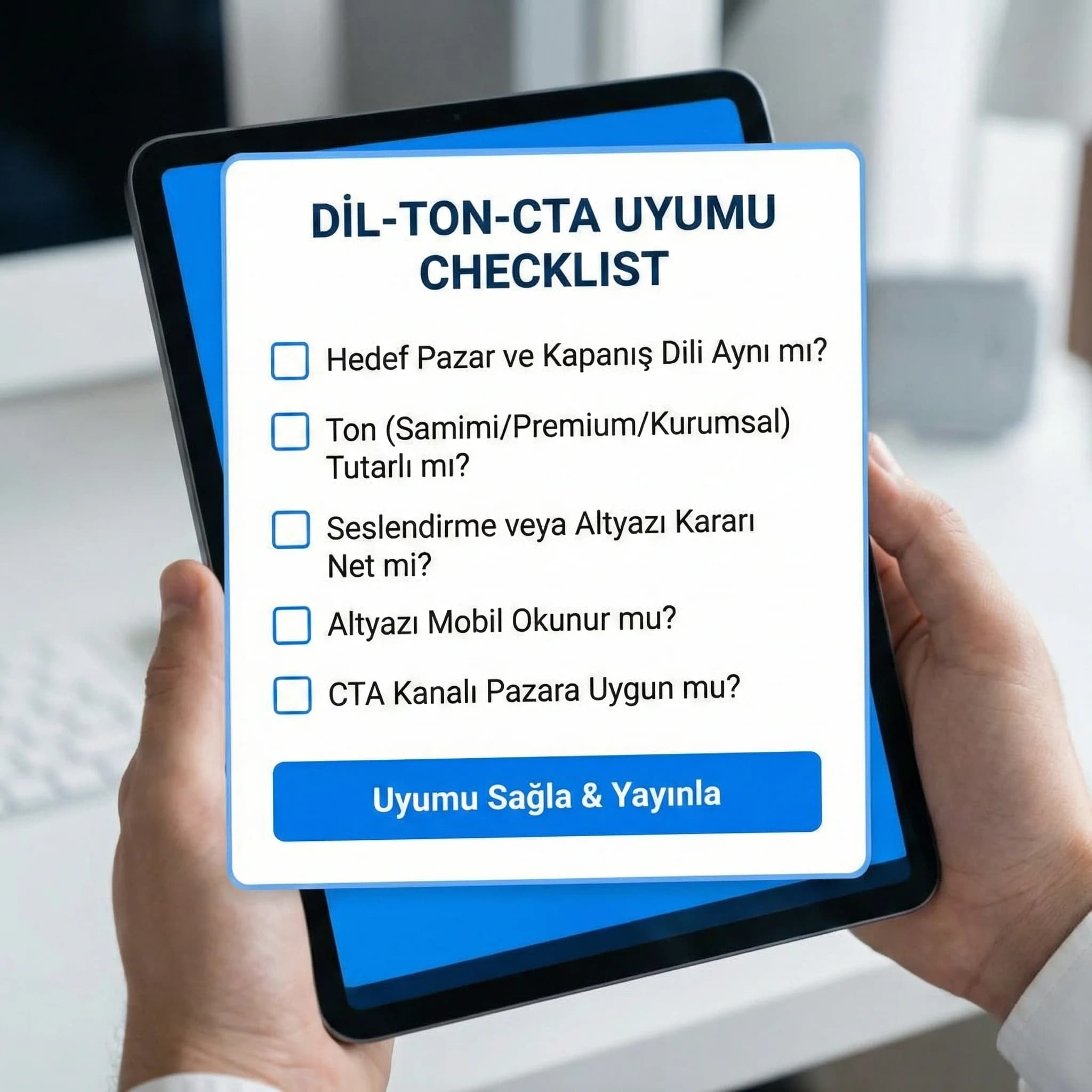 Dil–ton–CTA uyumu checklist kartı