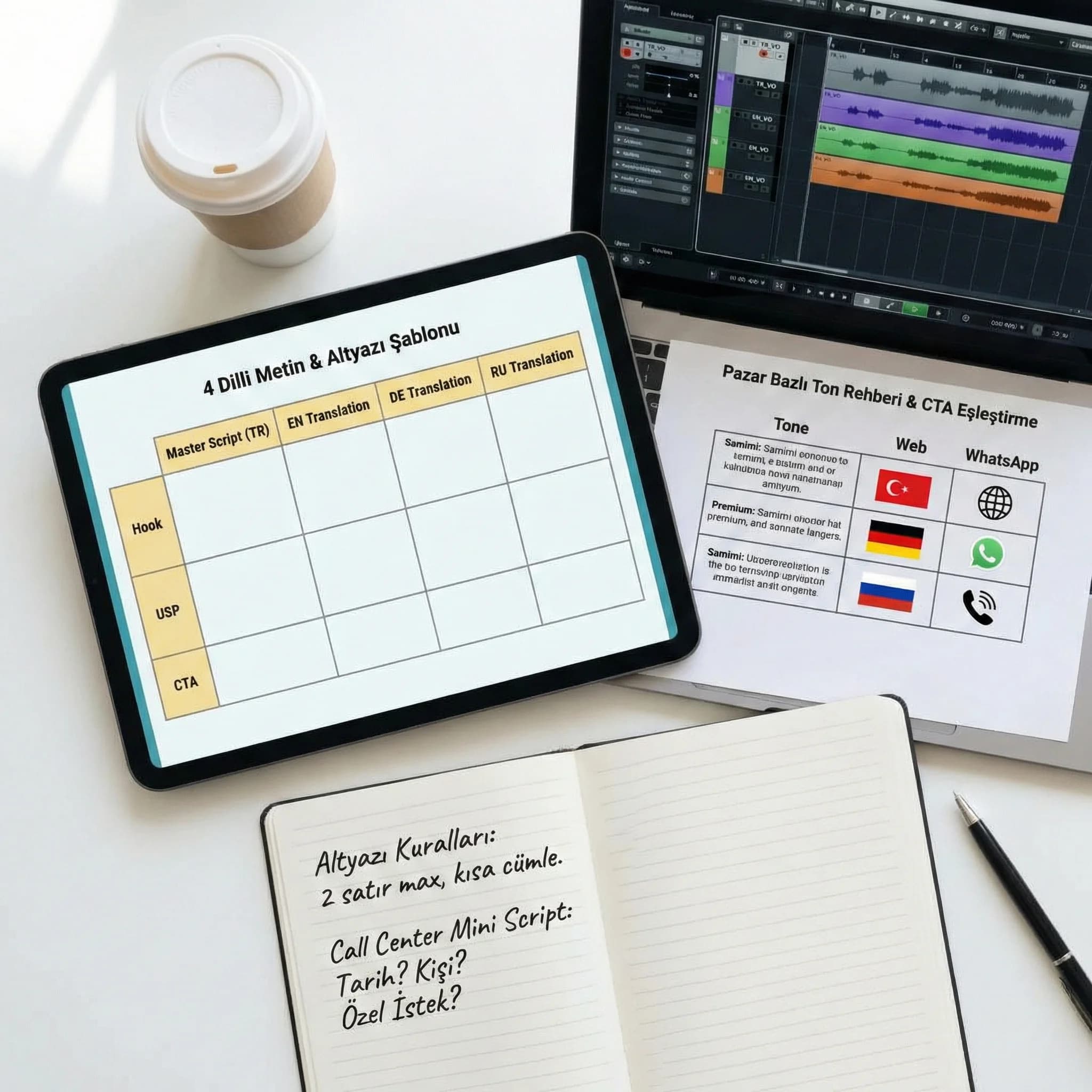 Dil seti + master script + altyazı paketi deliverables kartı