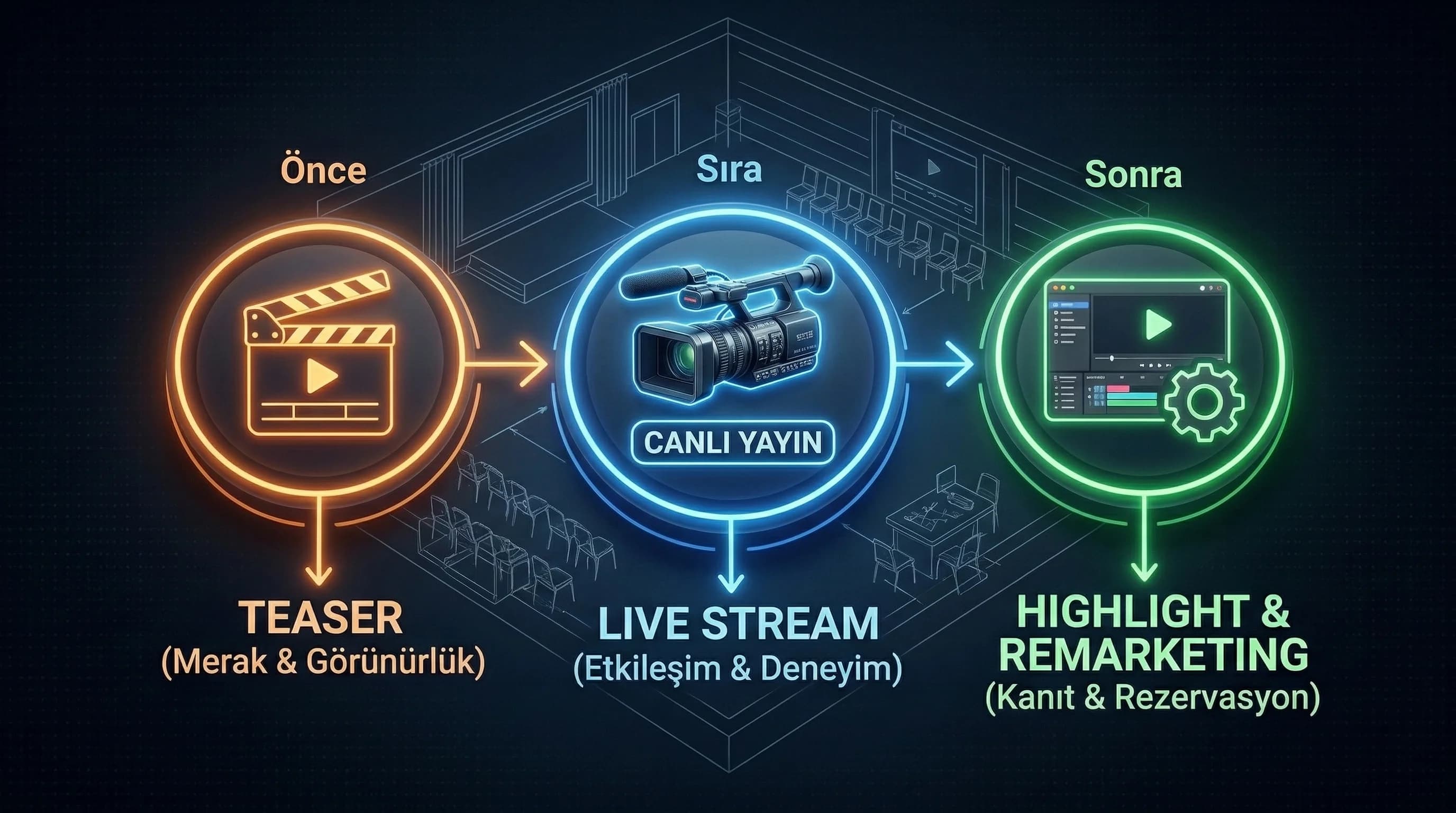 Önce–sıra–sonra kampanya yapısını tek bakışta gösteren görsel
