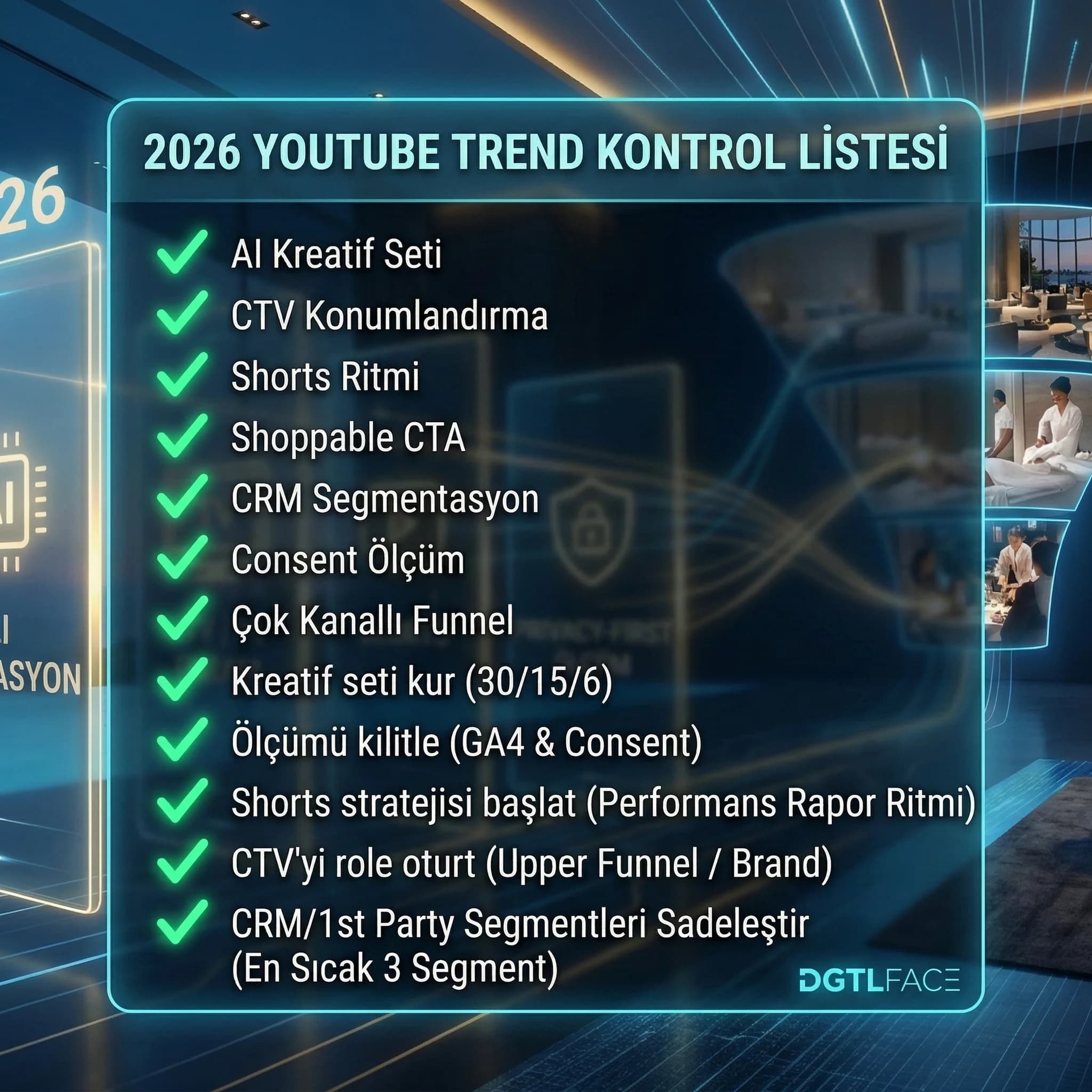 2026 trend checklist kartı (7 trend + 5 aksiyon)