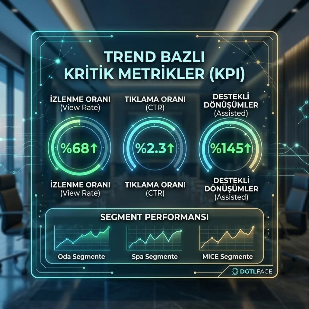 Trend bazlı KPI kartı (view rate/CTR/assisted/segment)