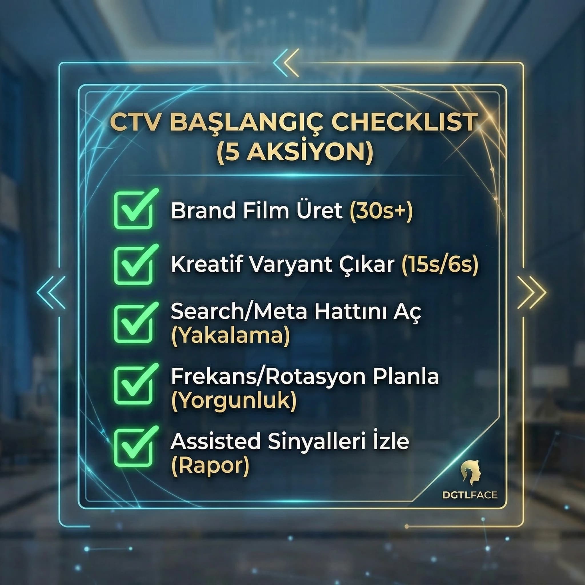 CTV başlangıç checklist kartı (5 aksiyon)