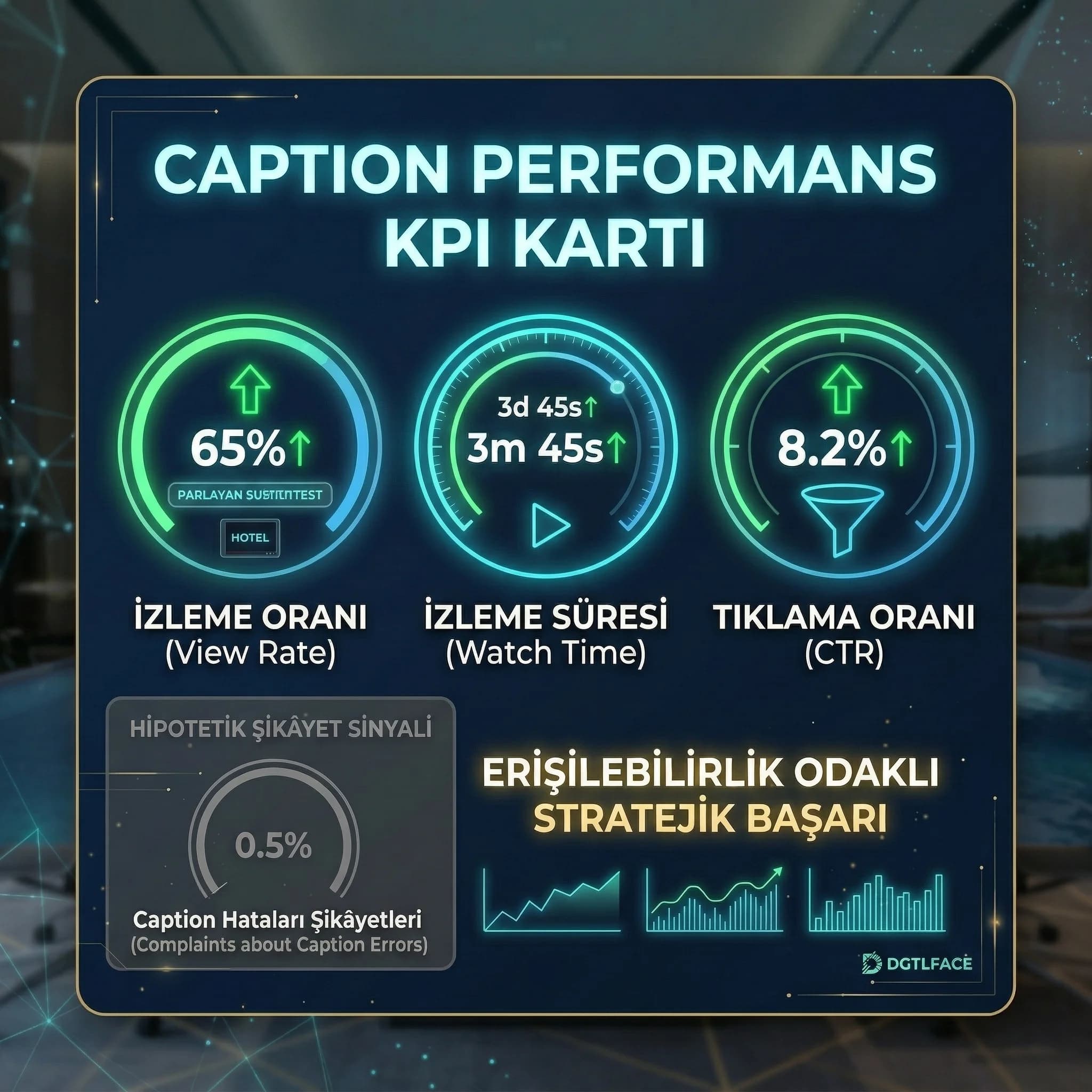 Caption KPI kartı: view rate/CTR/watch time