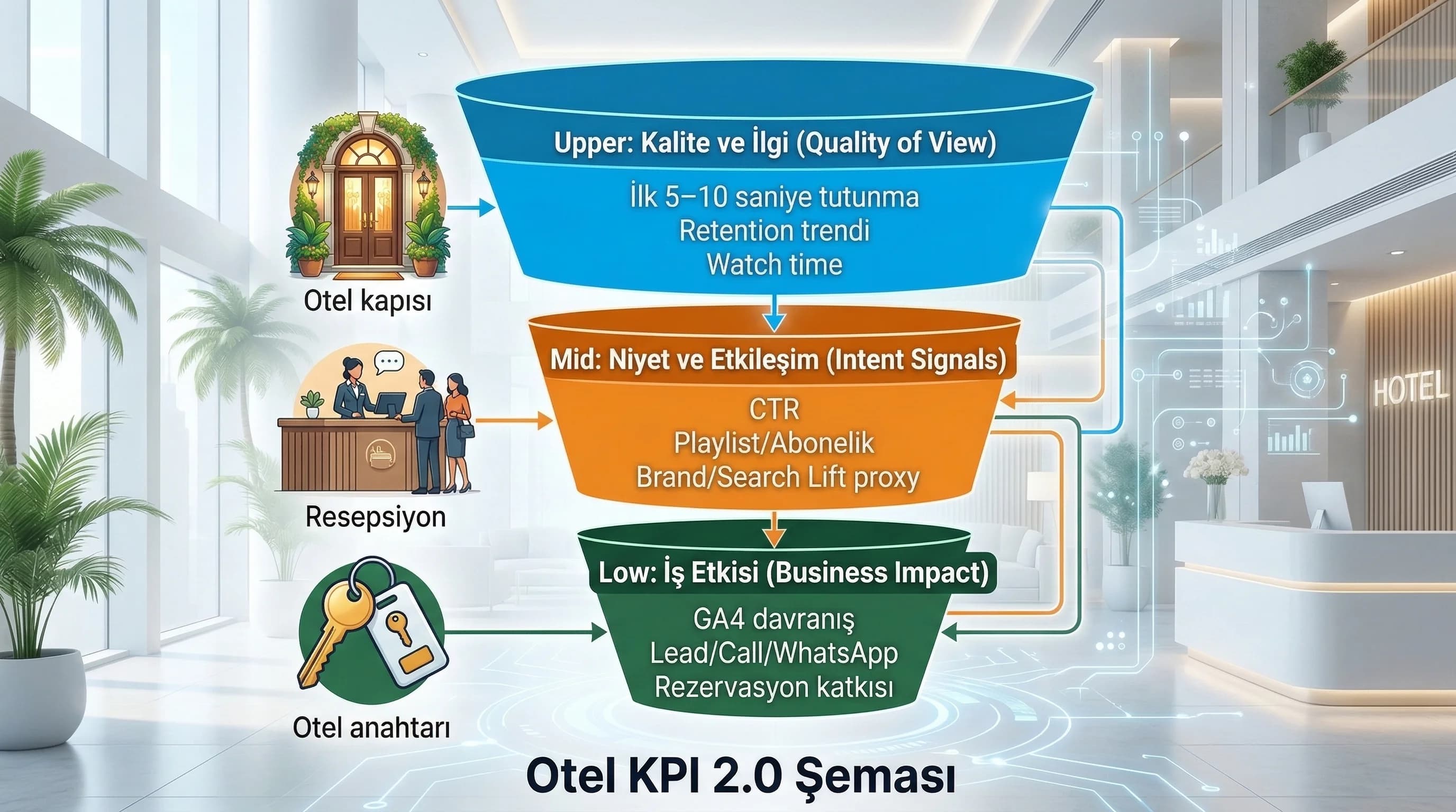 Otel funnel’ına göre KPI 2.0 şeması