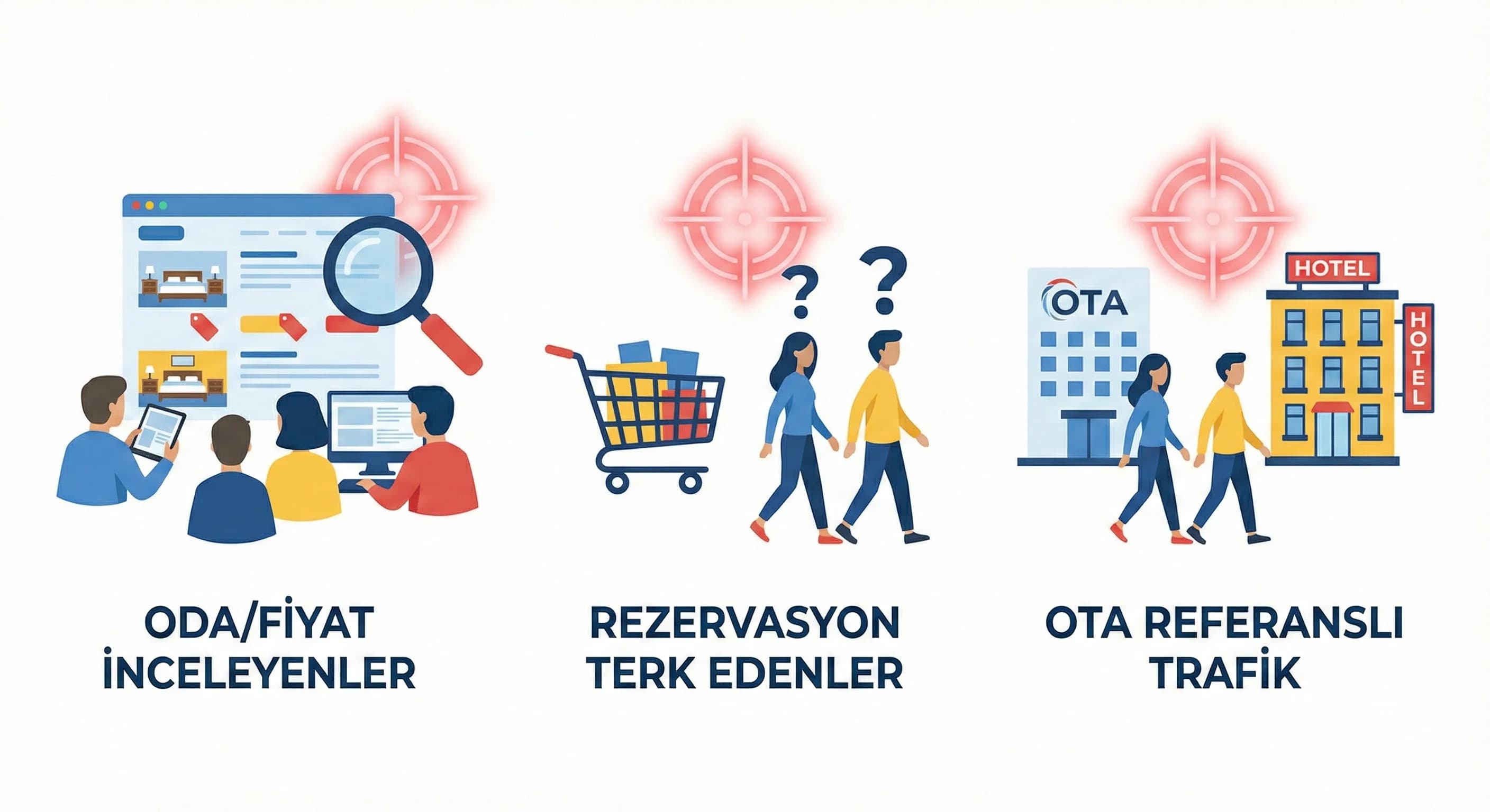 Otel remarketing kitle türlerini ayıran sade bölüm ayırıcı görsel