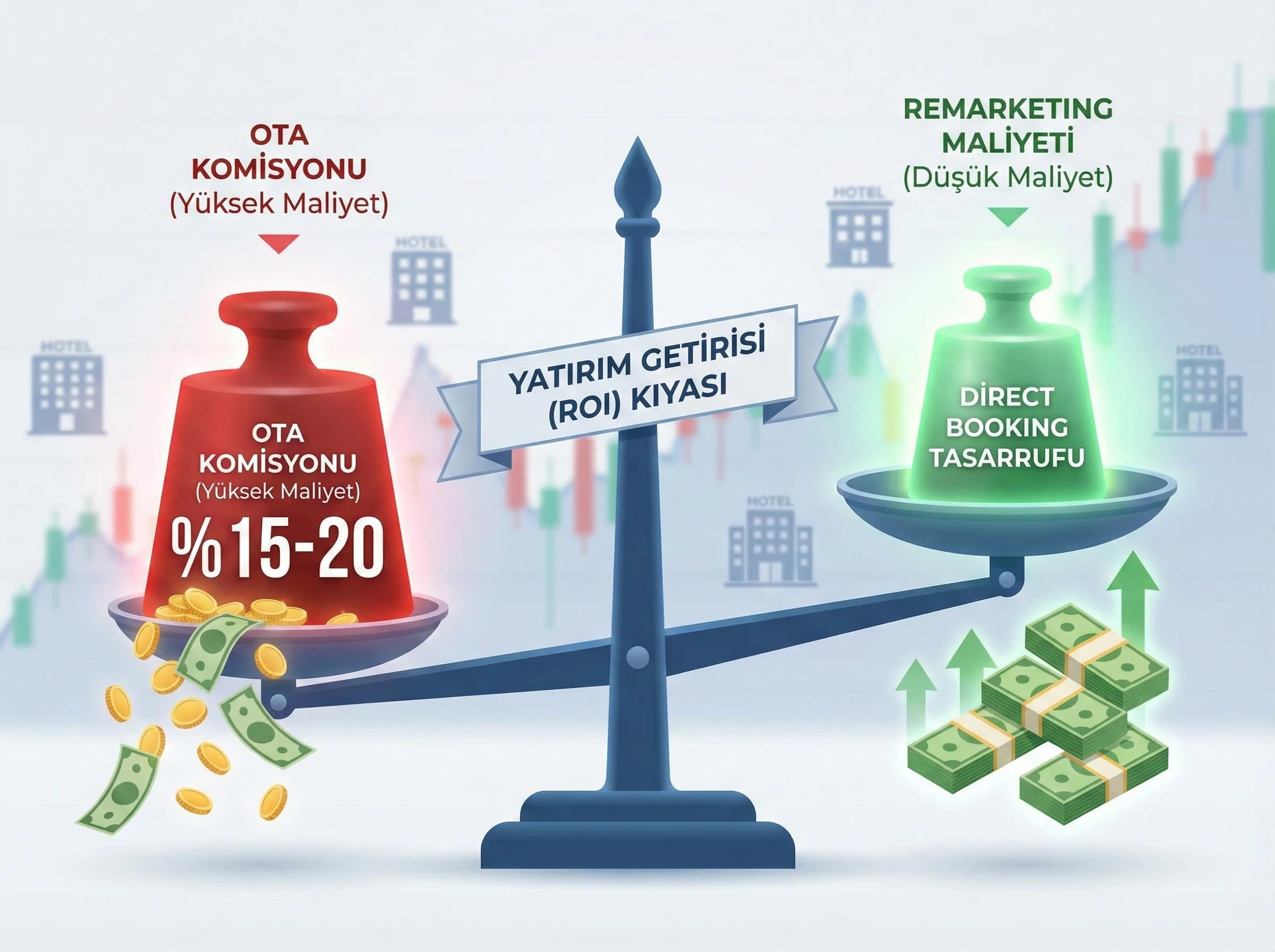 ROI ROAS ve OTA komisyon kıyasını ayıran finansal bölüm görseli