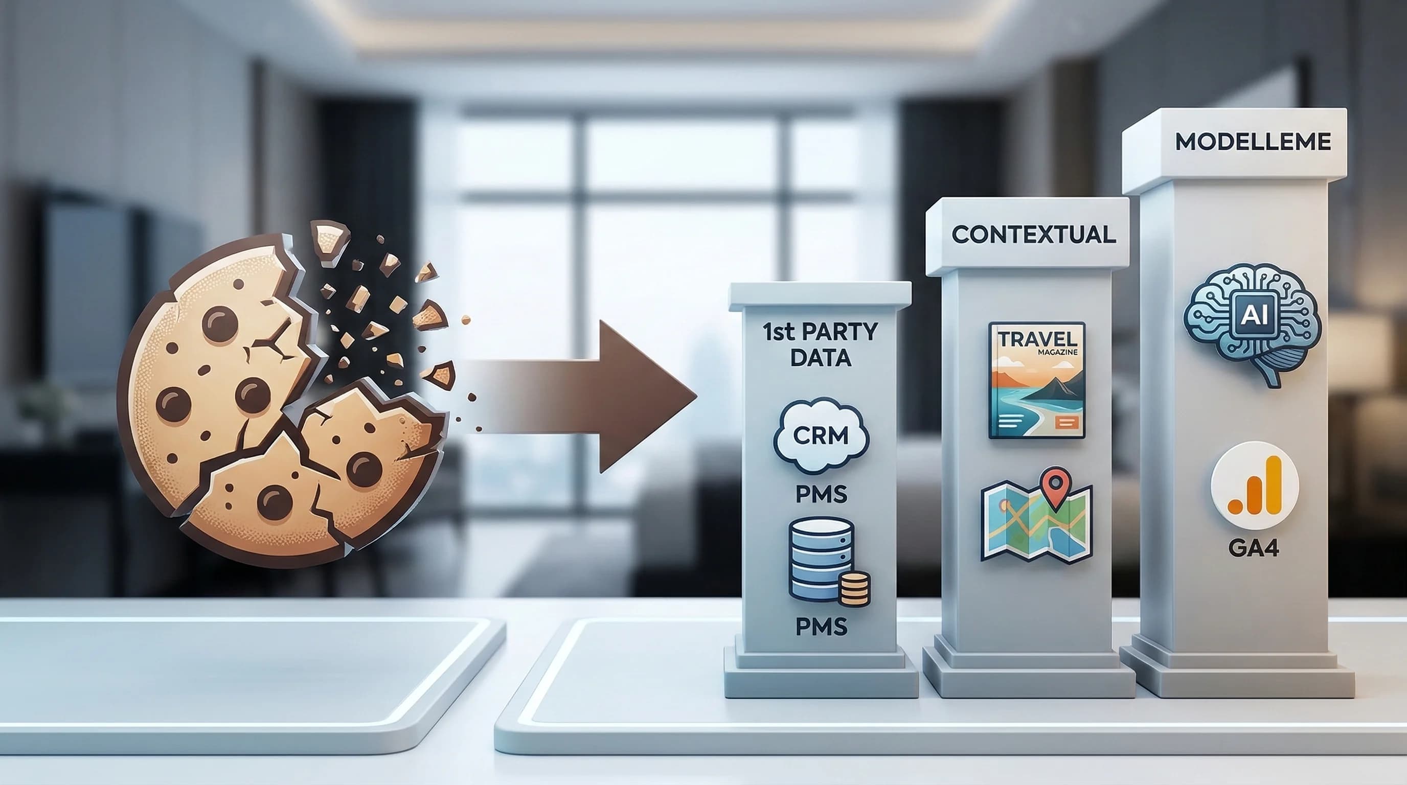 3rd party cookie’den 1st party ve contextual hedeflemeye geçişi anlatan otel görseli