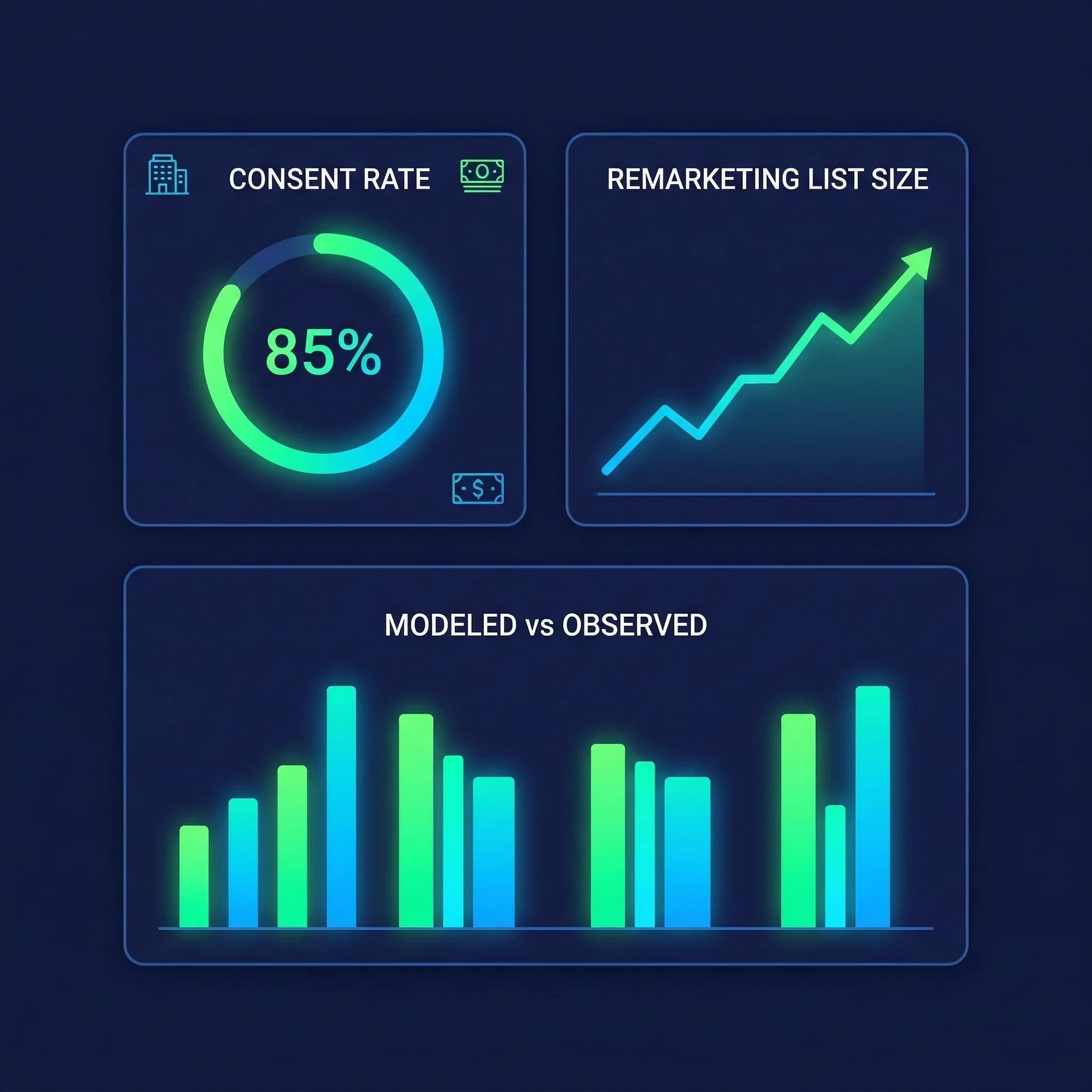 Consent oranı, liste büyüklüğü ve modeled veriyi özetleyen KPI kartı