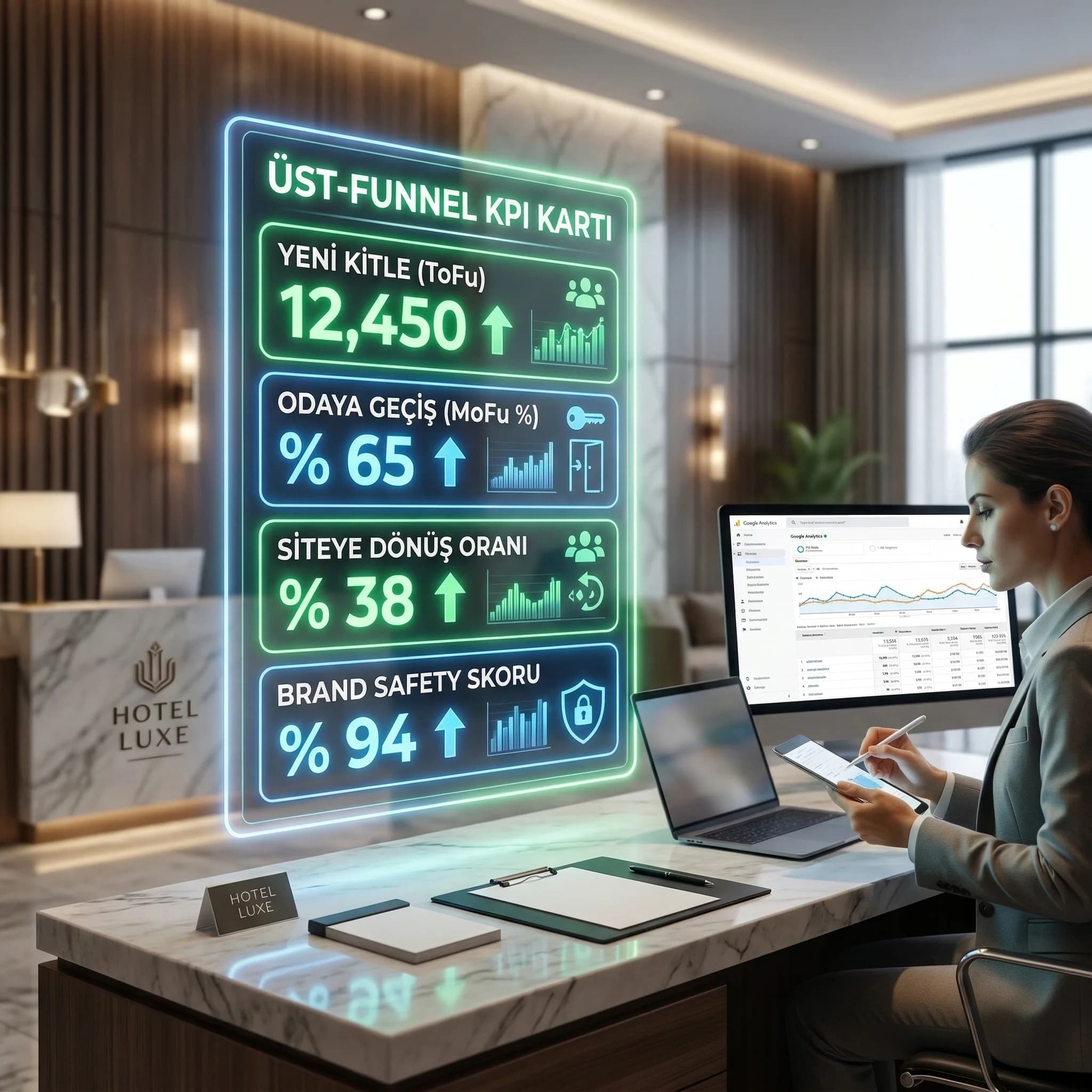 Kategori seçimi ve brand safety dengesini anlatan otel bölüm görseli