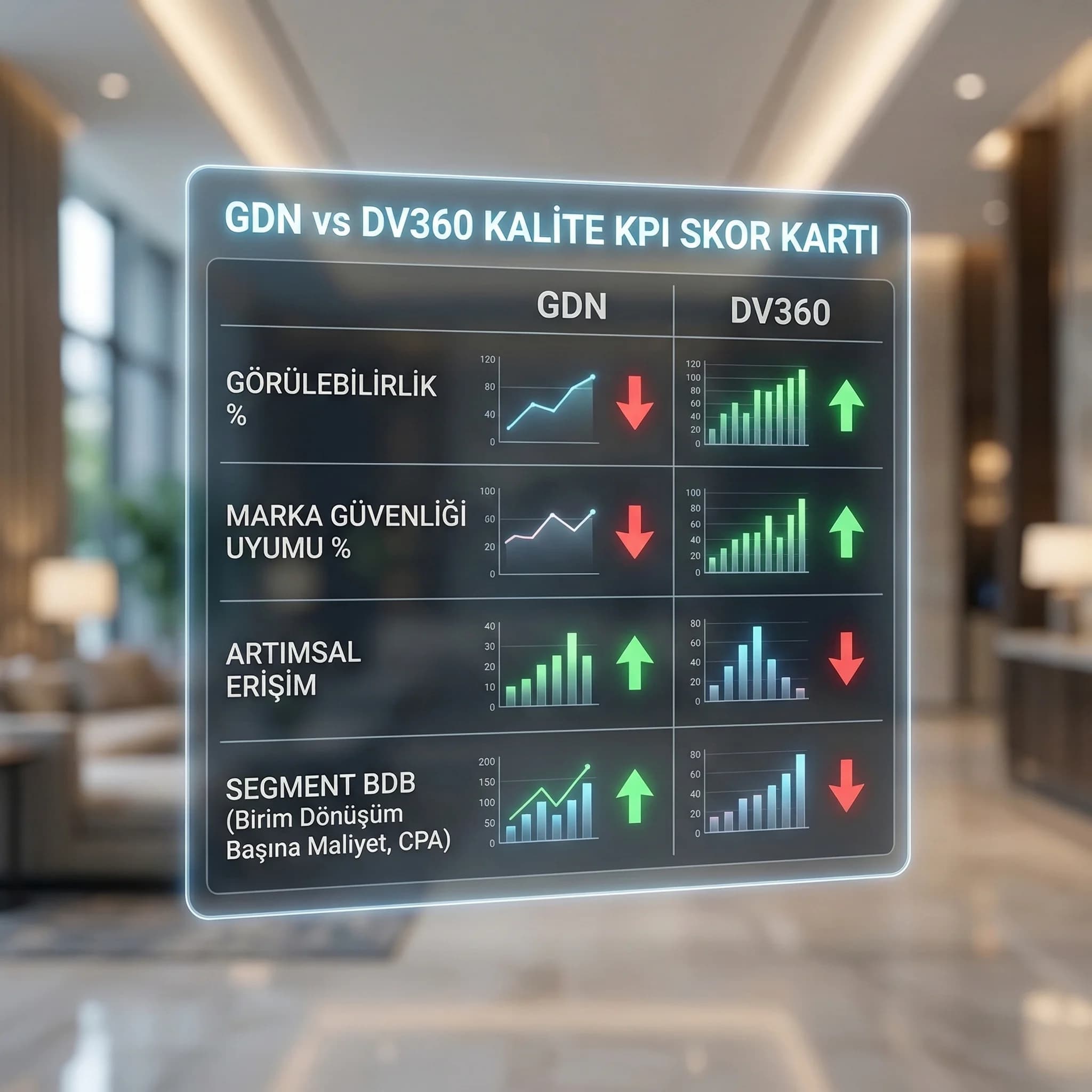 Programatikte viewability ve brand safety KPI setini özetleyen otel skor kartı