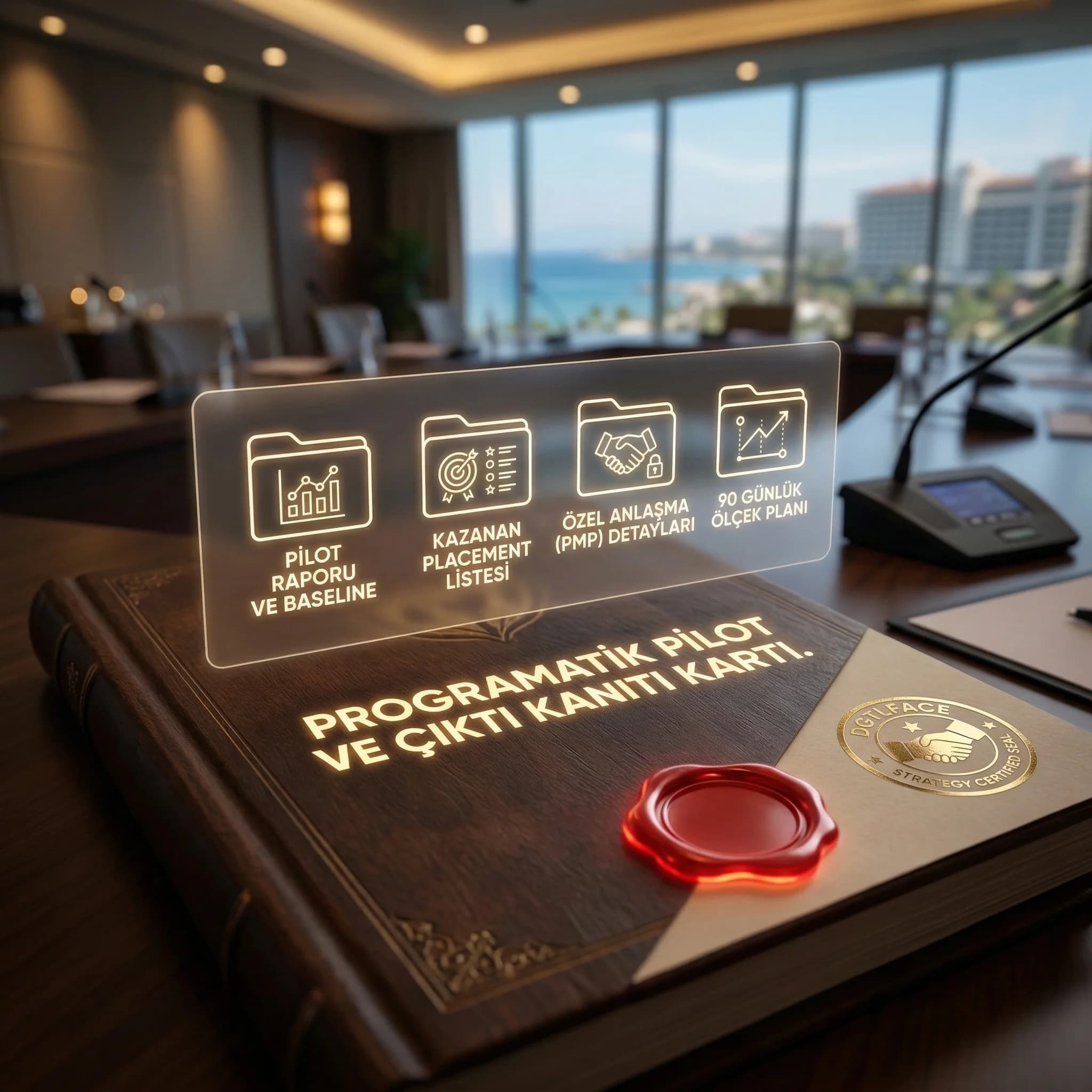 Pilot raporu ve PMP/placement çıktılarıyla güven sağlayan proof kartı