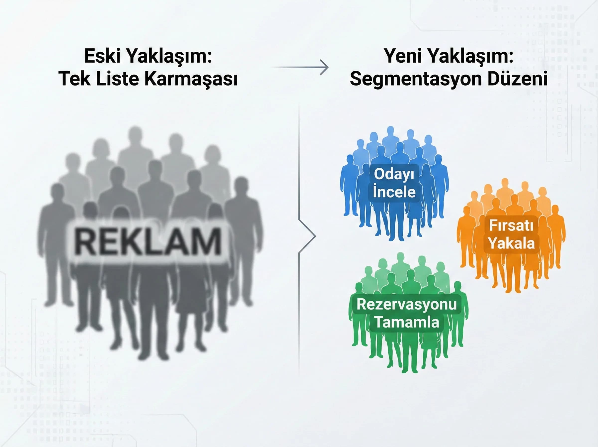 Remarketing segmentasyonu kavramını ve faydasını ayıran otel bölüm görseli