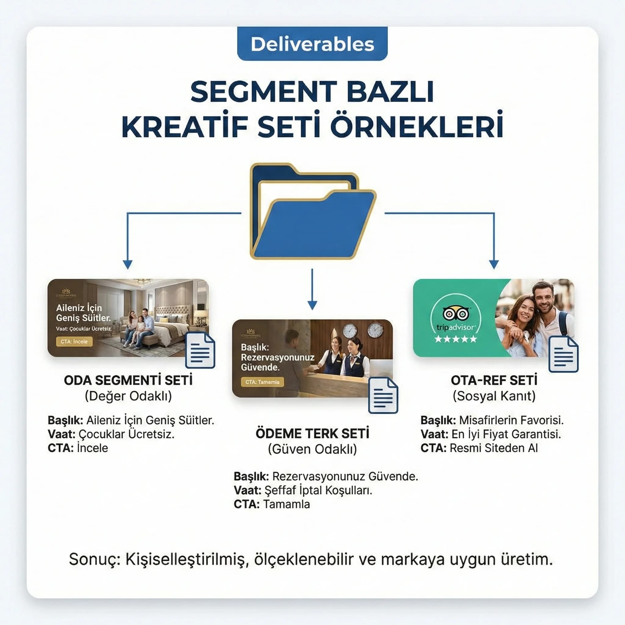 Segmentlere göre banner ve metin örnekleri setini gösteren proof kartı