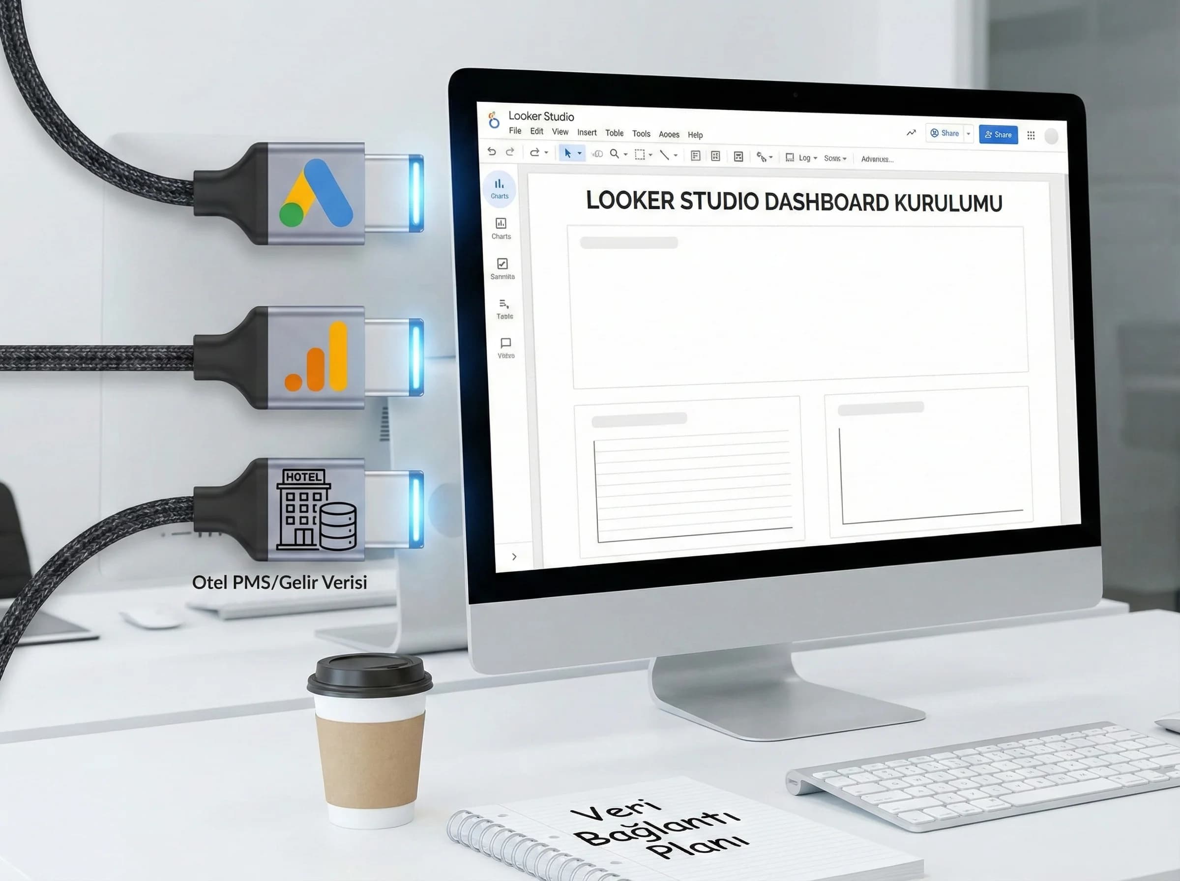 Looker Studio dashboard kurulum adımlarını ayıran otel bölüm görseli