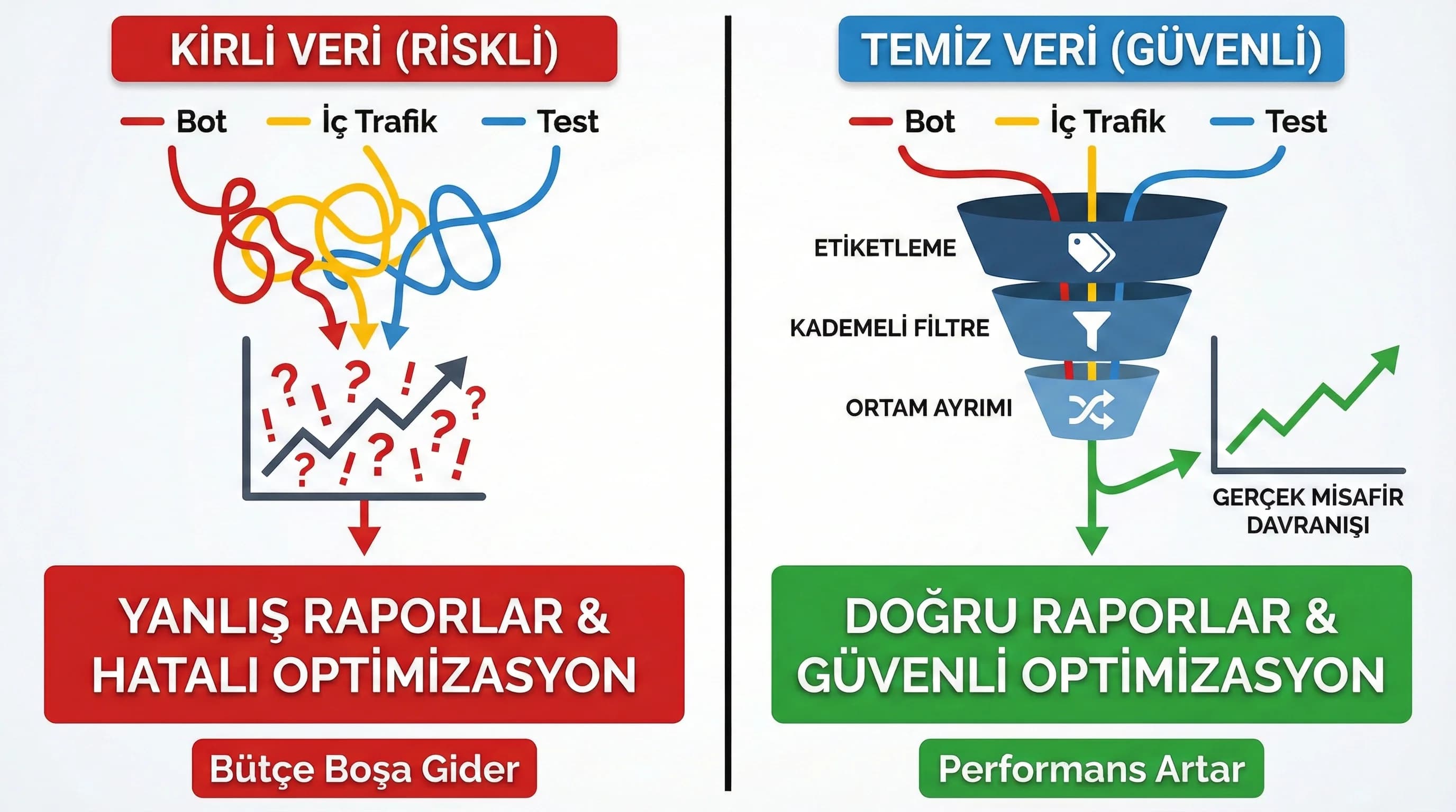 Etiketleme ve kademeli filtreleme akışını otel ölçümünde anlatan görsel