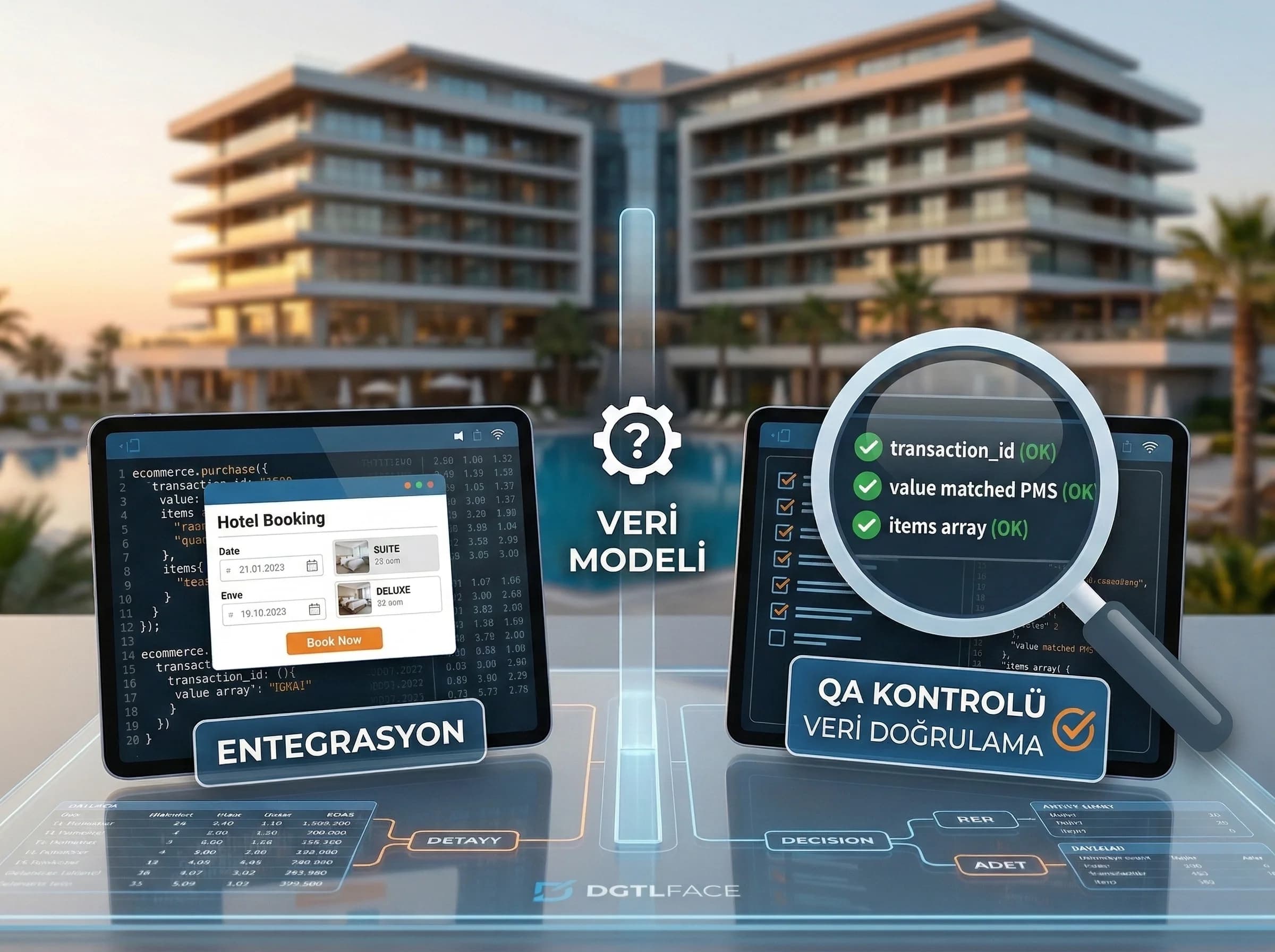 Rezervasyon motoru entegrasyonu ve QA adımlarını ayıran otel görseli