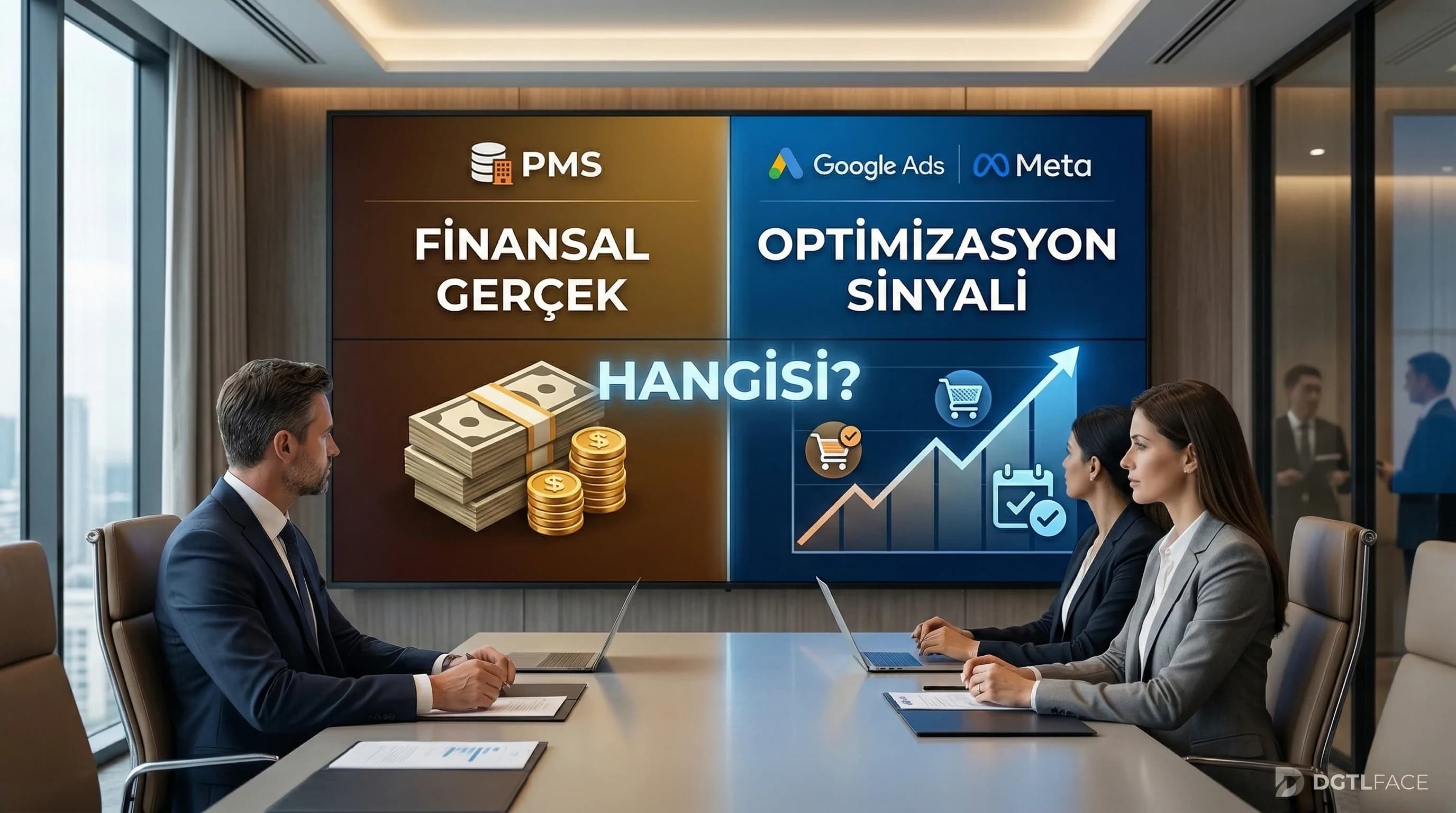 Finansal gerçek ve optimizasyon sinyali ayrımını otel yönetimi için anlatan görsel
