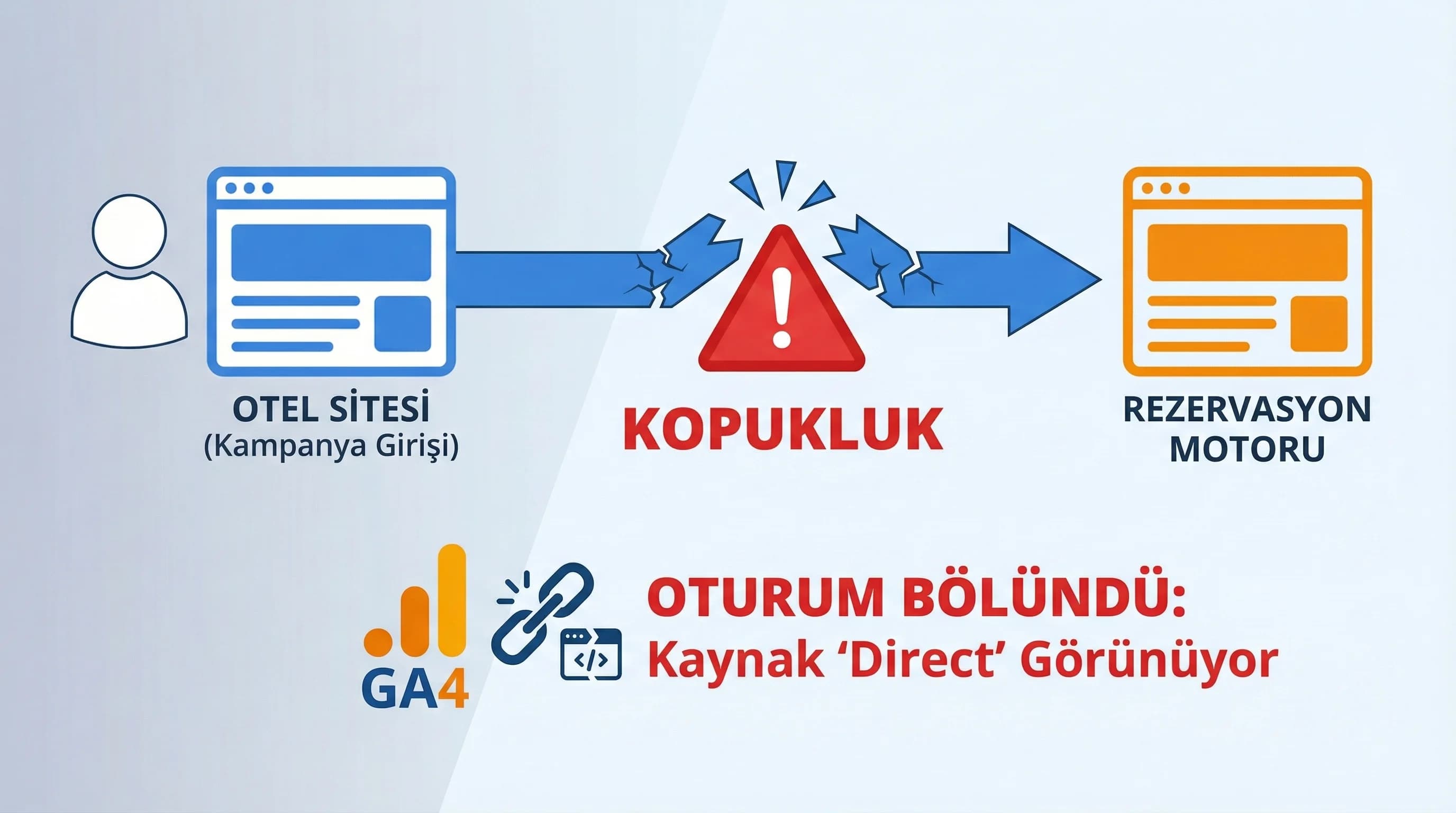 Otel sitesi ve rezervasyon motoru arasında oturum akışını gösteren bağlam görseli
