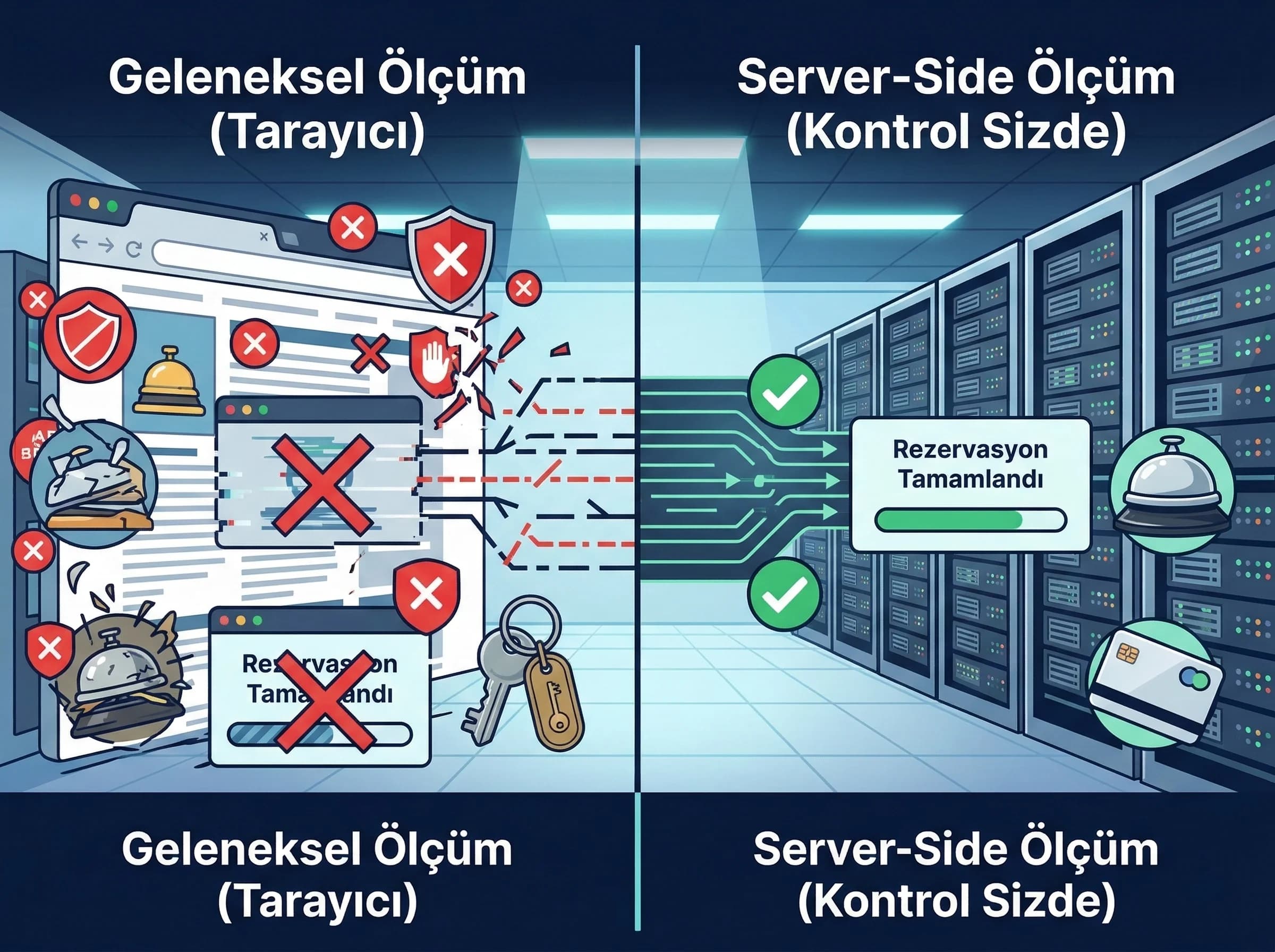 Client-side ve server-side farkını otel ölçüm bağlamında ayıran bölüm görseli