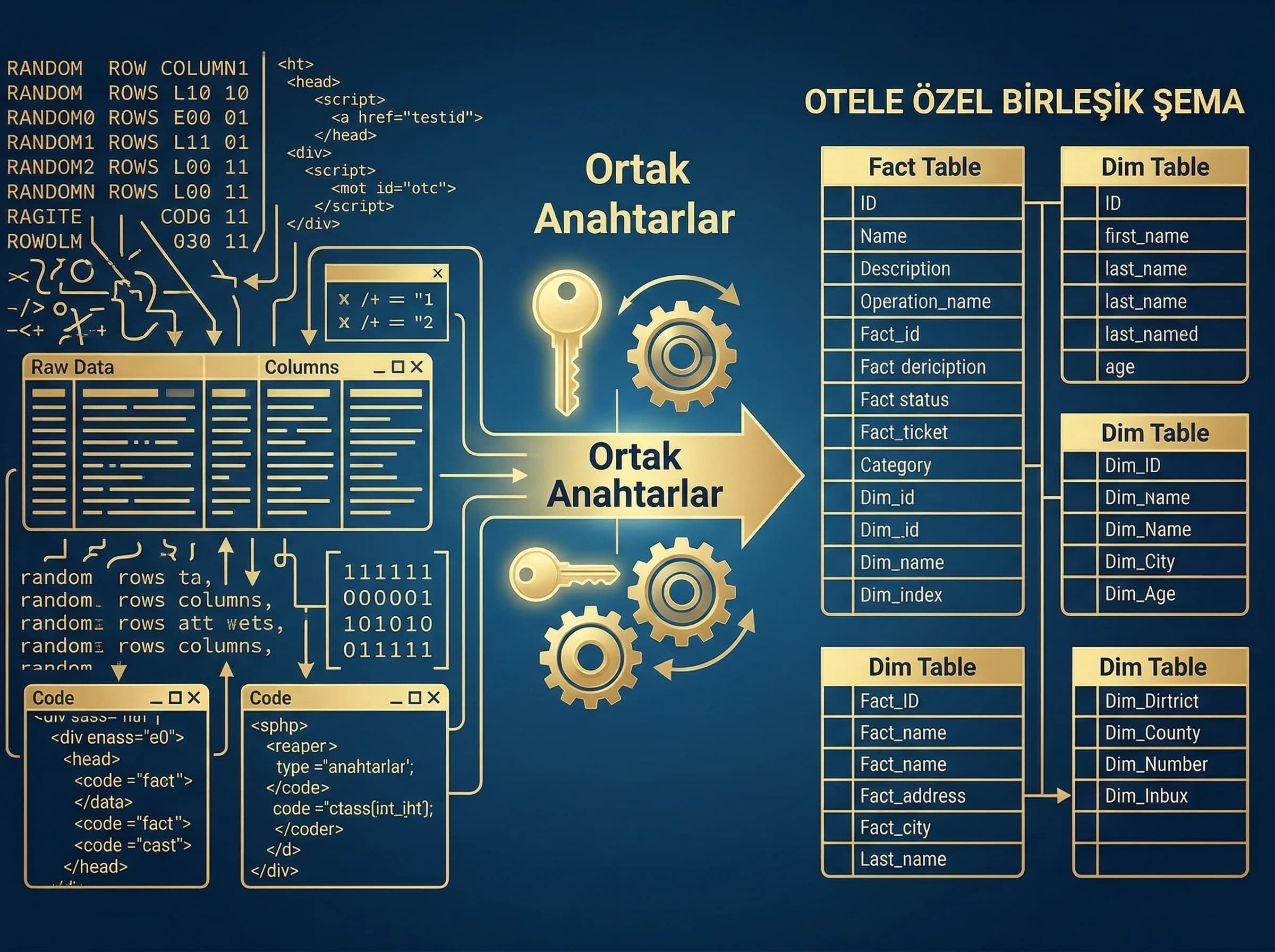 PMS OTA call center birleşik şema mantığını otel verisinde ayıran görsel