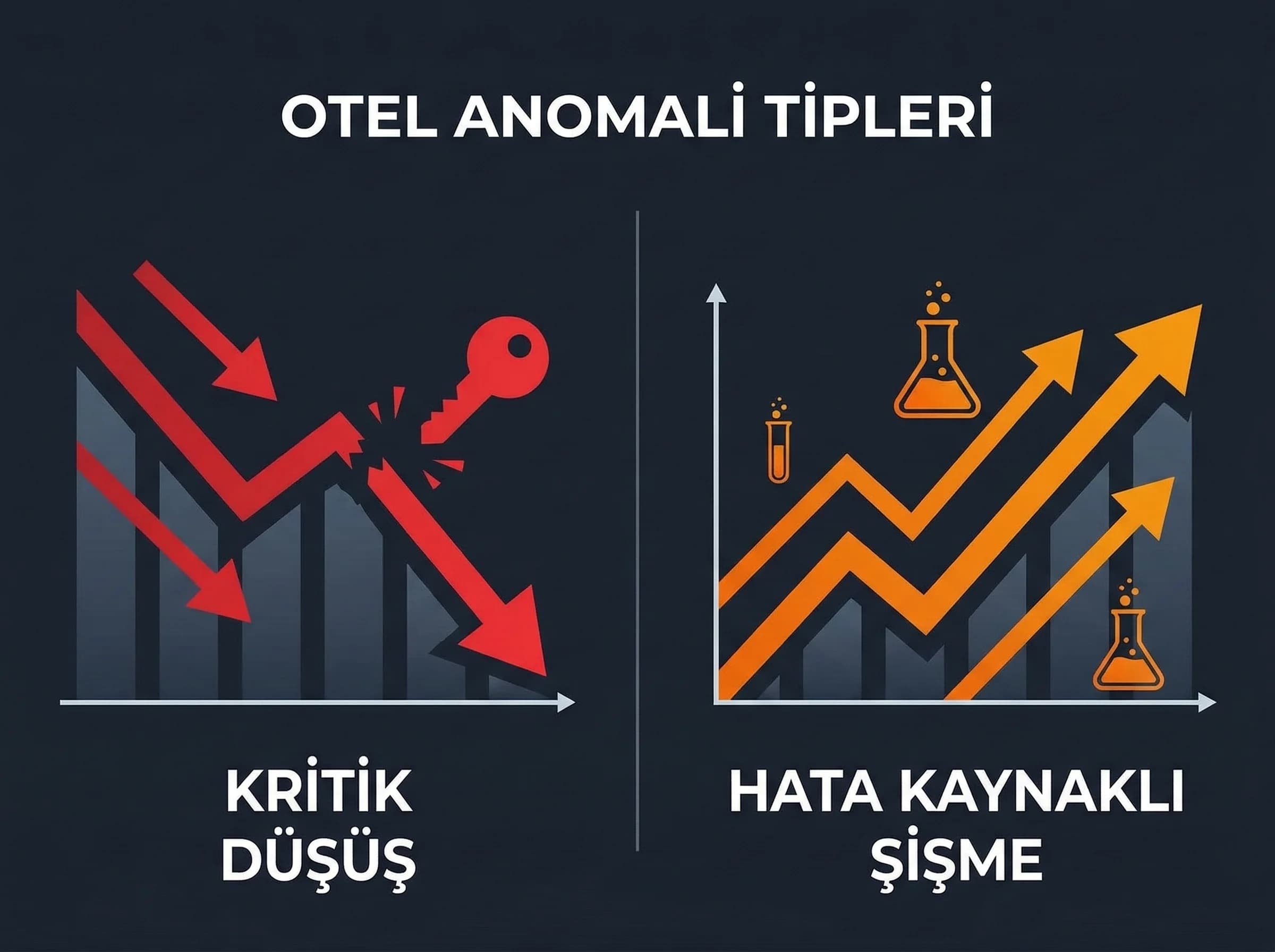 Ani düşüş ve ani artış anomali tiplerini otel bağlamında ayıran görsel