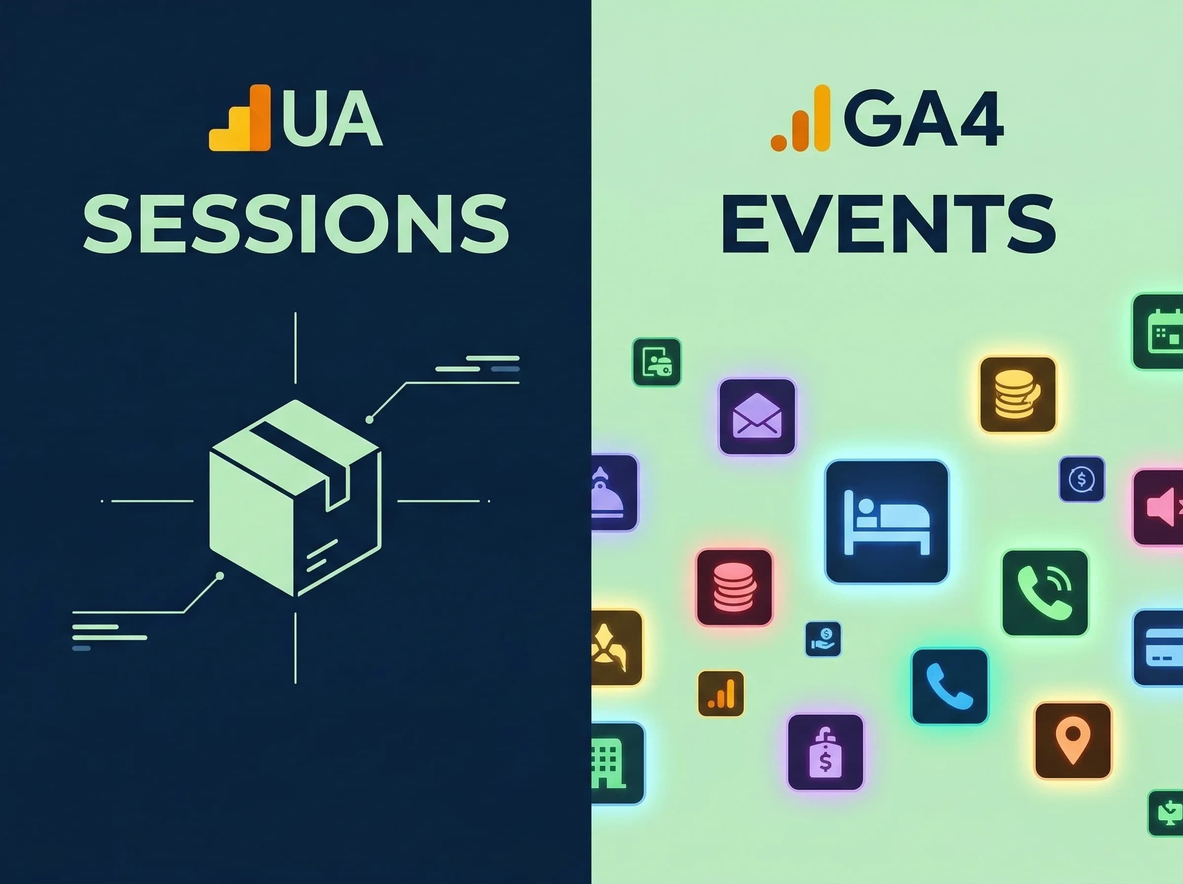 UA ve GA4 ölçüm mantığını otel dönüşüm bağlamında ayıran bölüm görseli