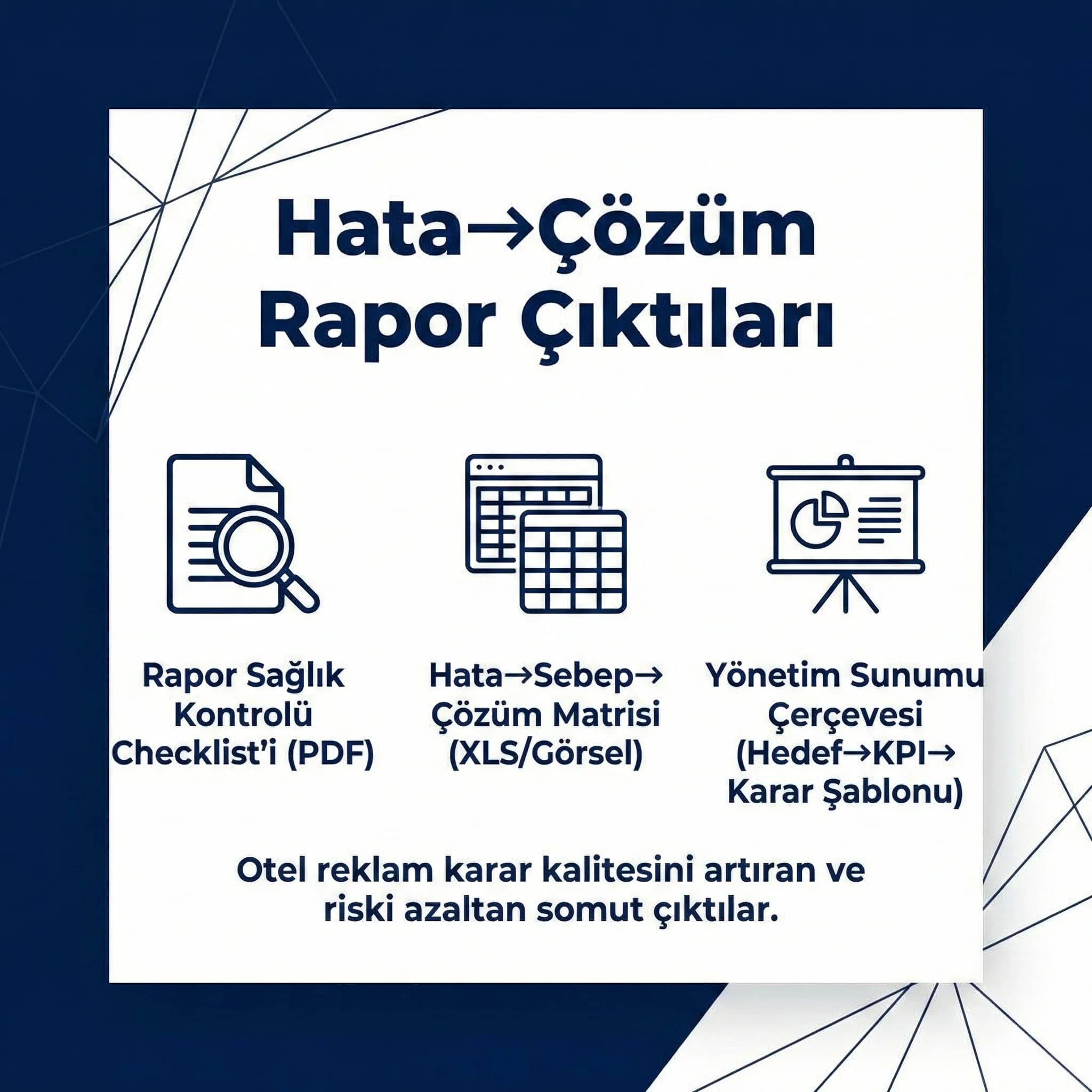 Hata çözüm rapor çıktıları, otel reklam karar kalitesini artırır
