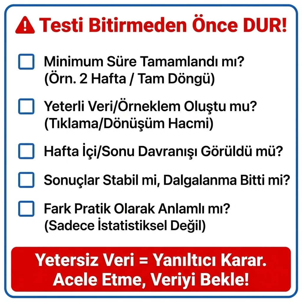 A/B test checklist’i, otel reklamlarında erken bitirme riskini azaltır